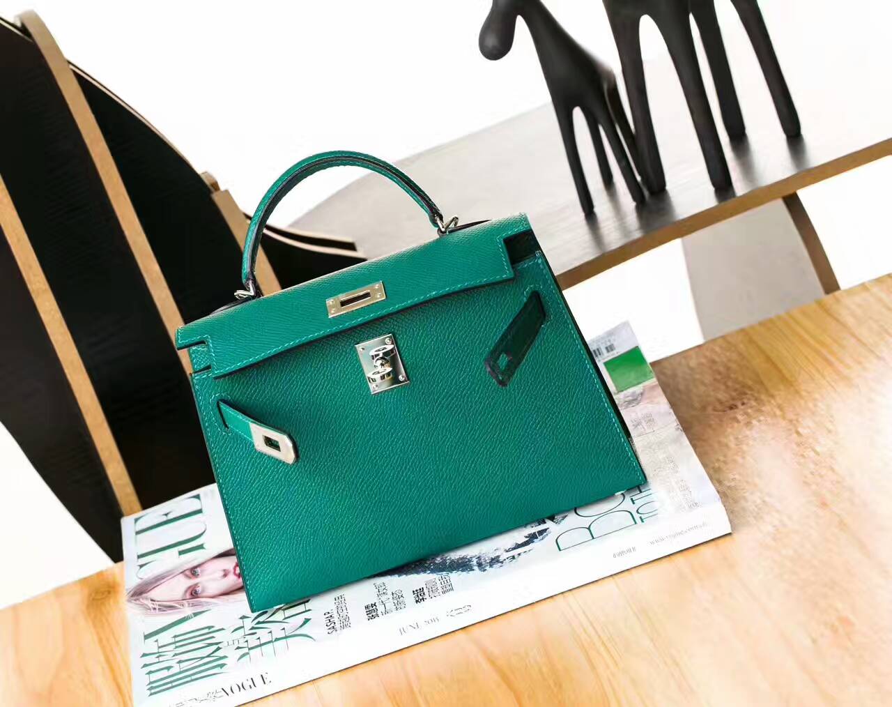 爱马仕包包官网 Hermes Minikelly 18cm Z6孔雀绿原厂epsom牛皮迷你凯莉包