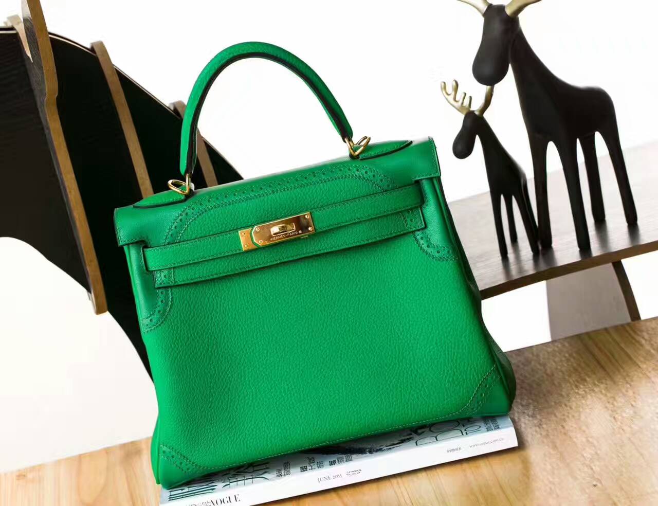 爱马仕Kelly包价格 Hermes 1K竹子绿原厂togo牛皮蕾丝凯莉包28cm