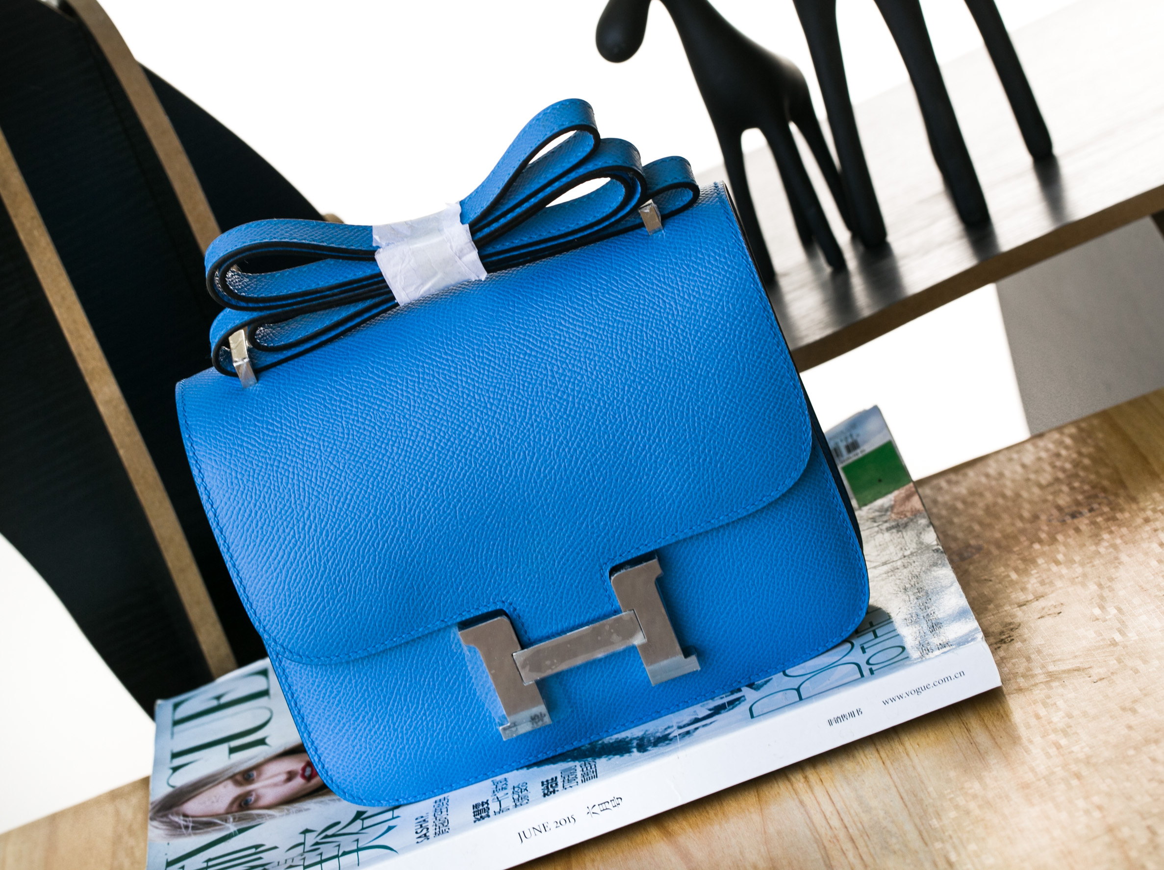 爱马仕空姐包 Hermes Constance 24cm 2T天堂蓝epsom牛皮 银扣