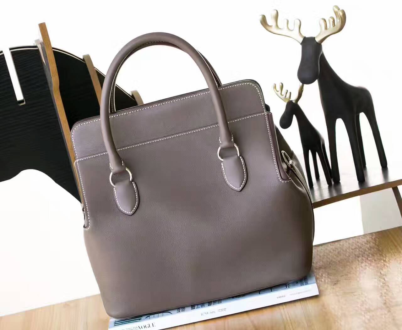 爱马仕女包价格 Hermes Toolbox 26cm CK18大象灰原厂swift牛皮