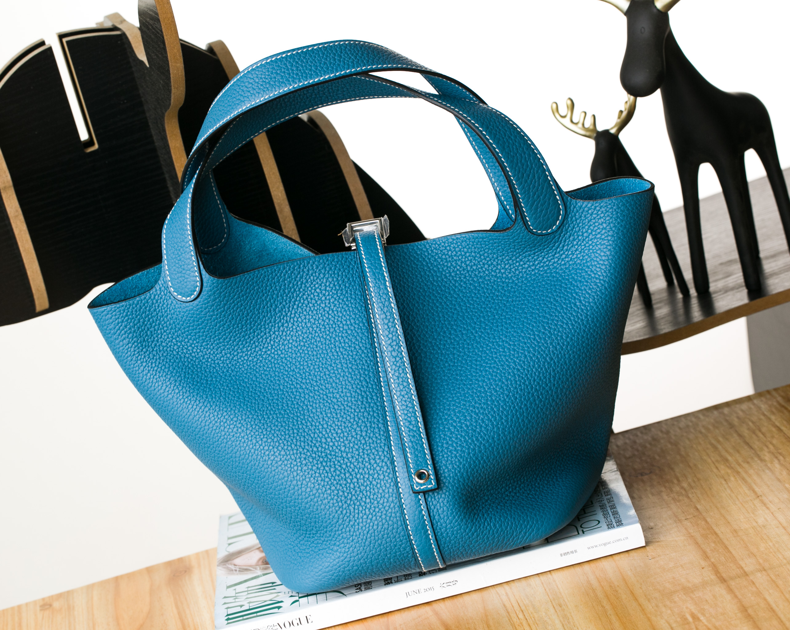 爱马仕新款女包 Hermes Picotin 牛仔蓝原厂TC牛皮水桶包22cm