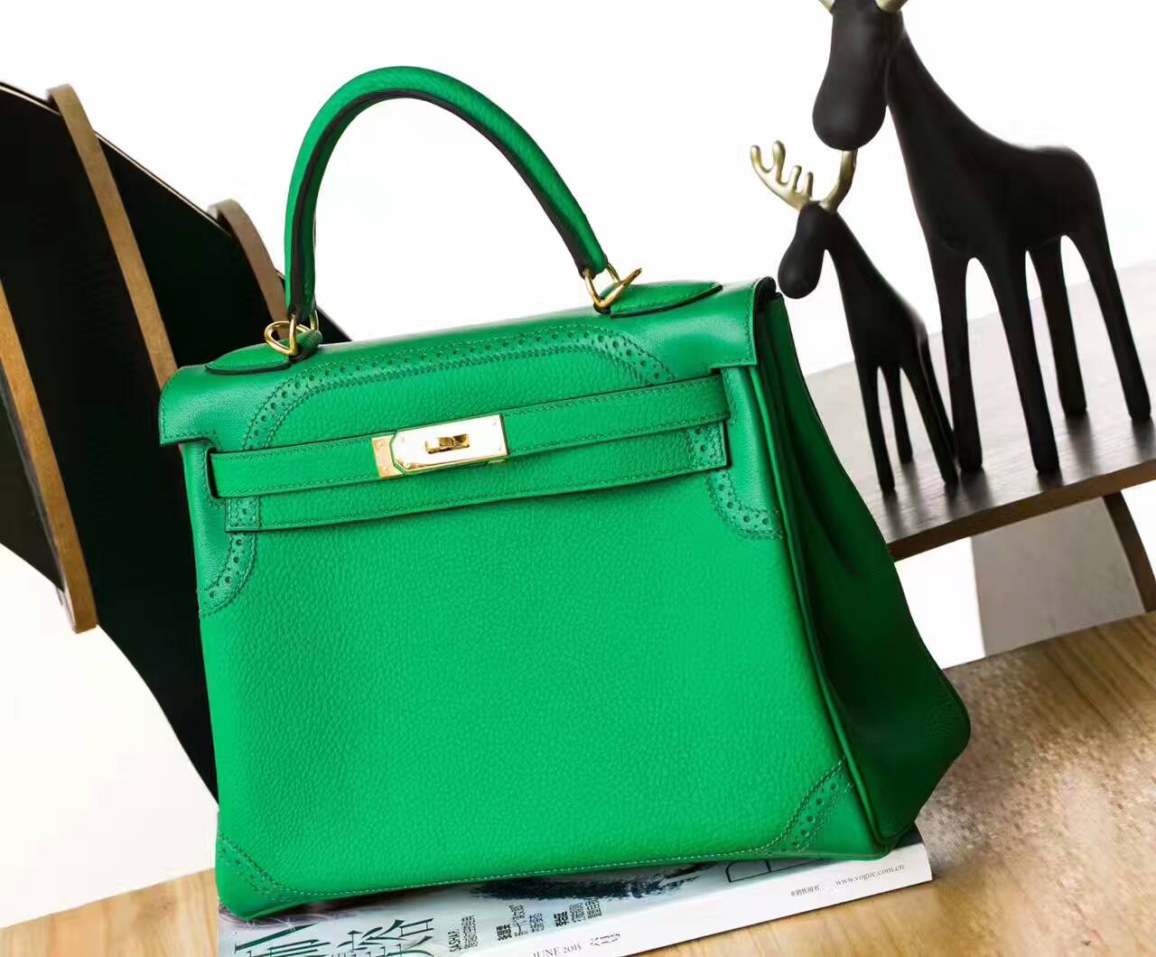 爱马仕Kelly包价格 Hermes 1K竹子绿原厂togo牛皮蕾丝凯莉包28cm