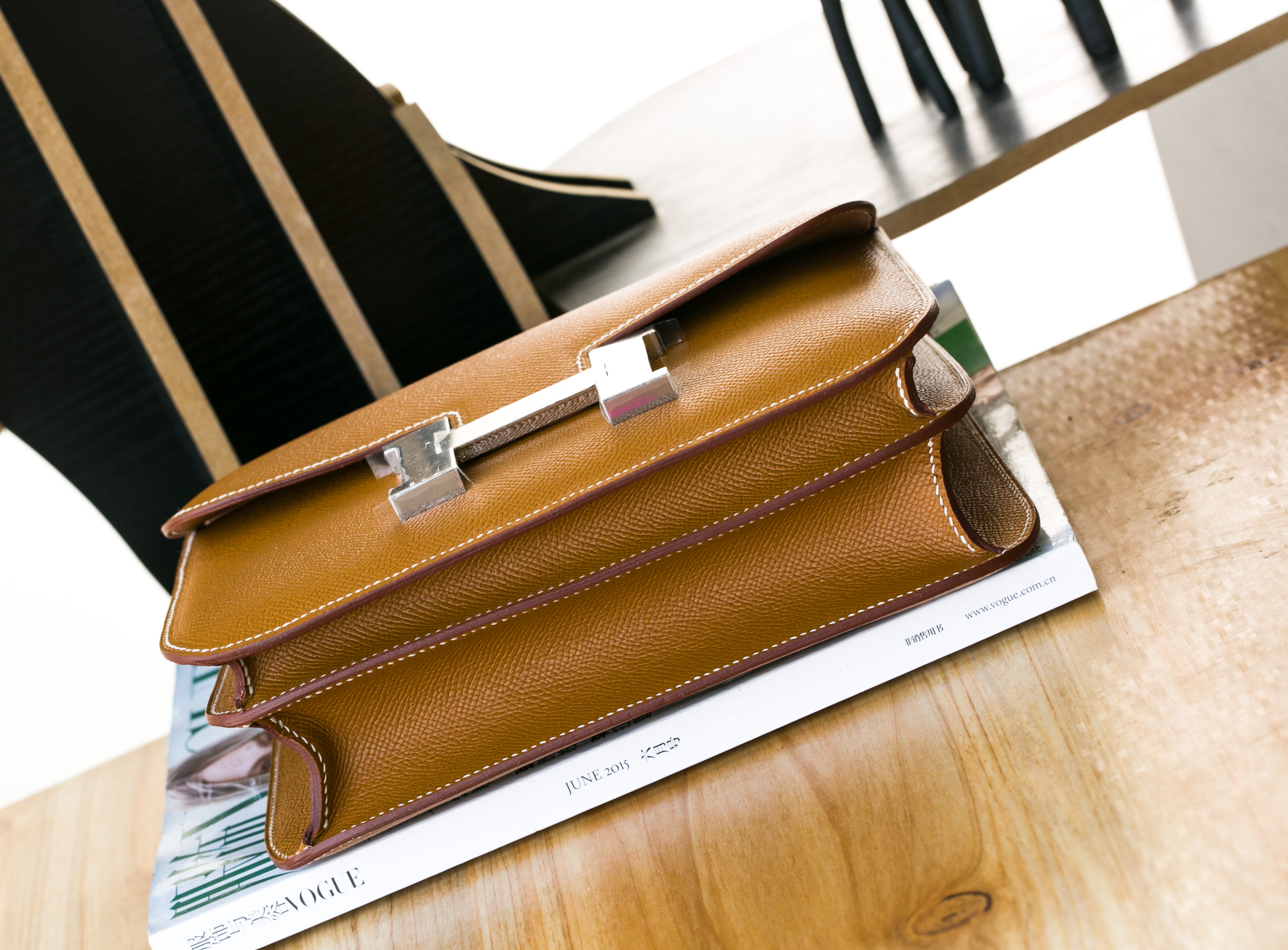 Hermes Constance 24cm 爱马仕CK37金色原厂epsom牛皮空姐包 银扣