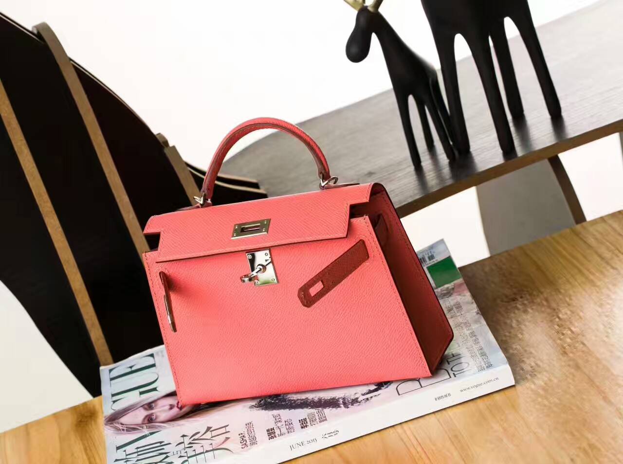爱马仕女包价格 Hermes 火烈鸟粉原厂epsom牛皮Minikelly迷你凯莉包18cm