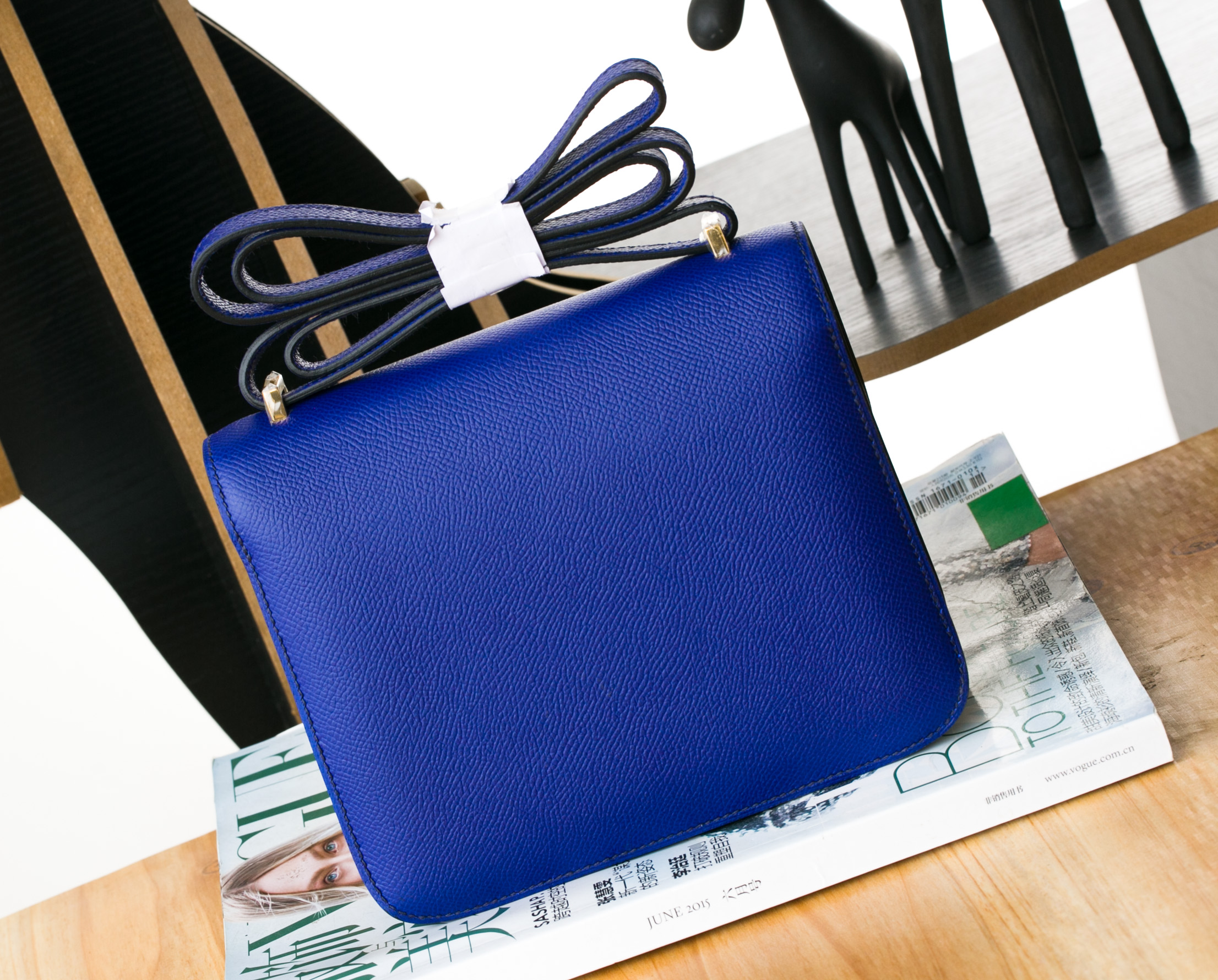 爱马仕空姐包价格 Hermes 7T电光蓝原厂epsom牛皮Constance 24cm