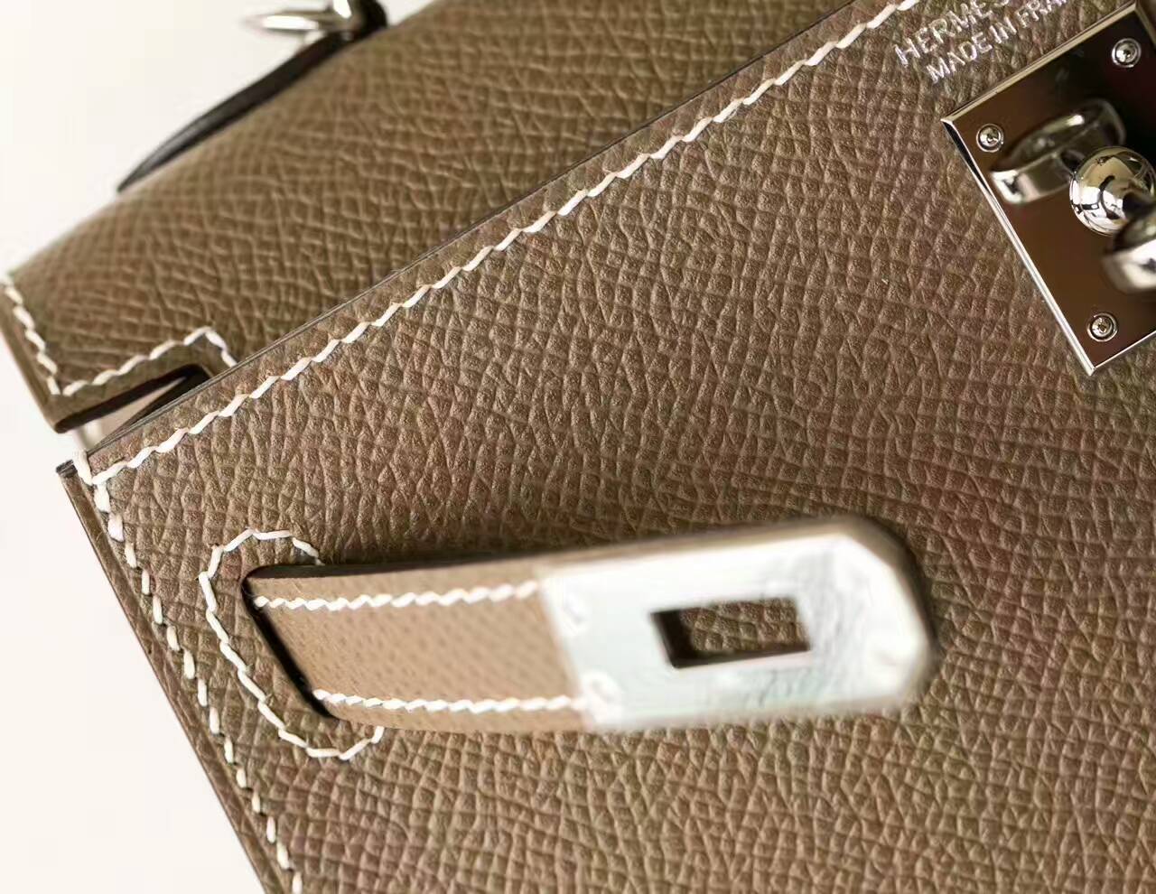 爱马仕迷你凯莉包 Hermes Minikelly 19cm CK18大象灰原厂epsom牛皮