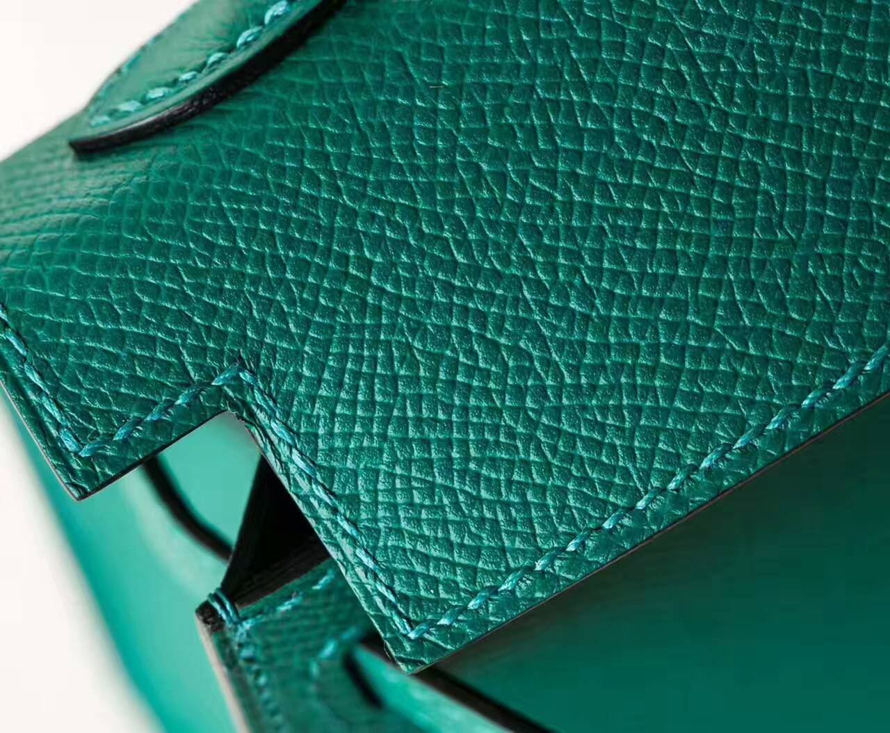 爱马仕包包官网 Hermes Minikelly 18cm Z6孔雀绿原厂epsom牛皮迷你凯莉包