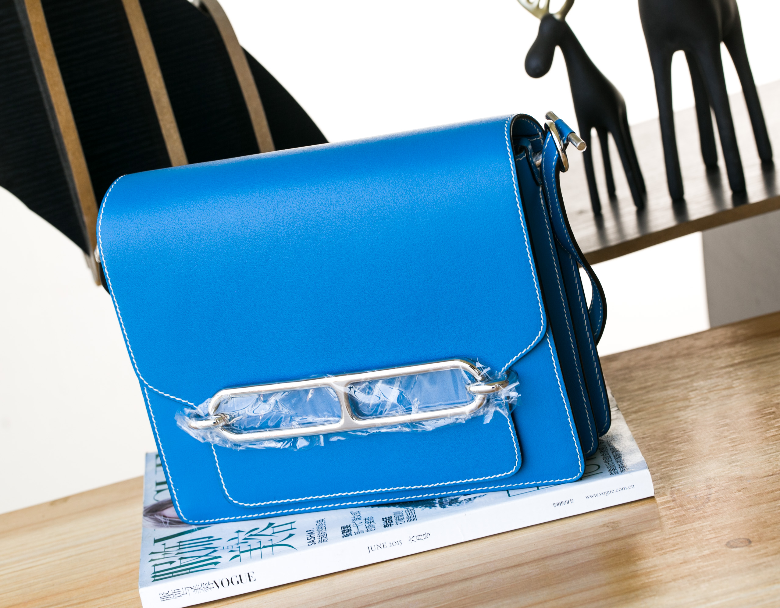 爱马仕包包批发 Hermes Roulis T7水妖蓝原厂Swift皮猪鼻子包23cm