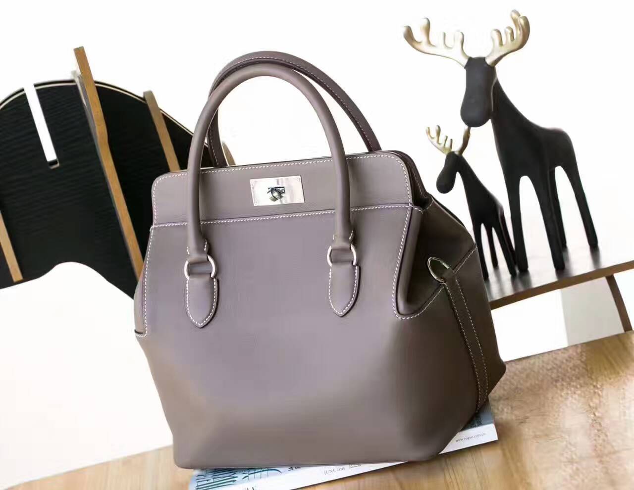 爱马仕女包价格 Hermes Toolbox 26cm CK18大象灰原厂swift牛皮