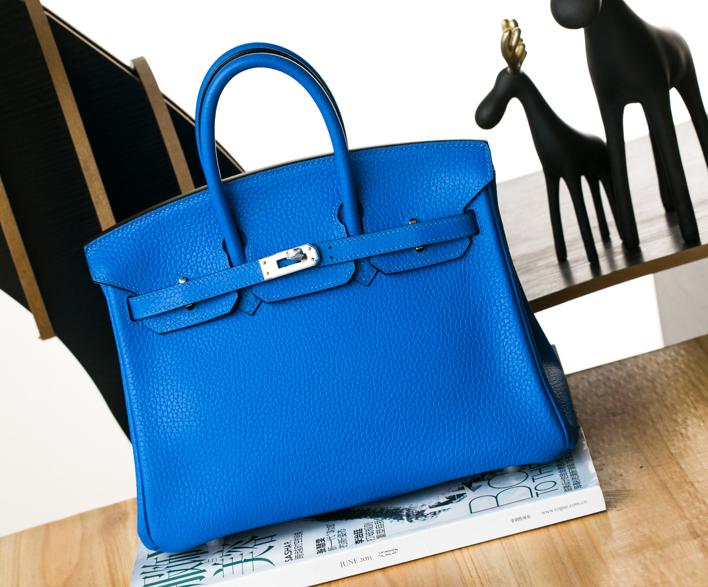 爱马仕Birkin包包 Hermes T7水妖蓝原厂TC牛皮铂金包25cm