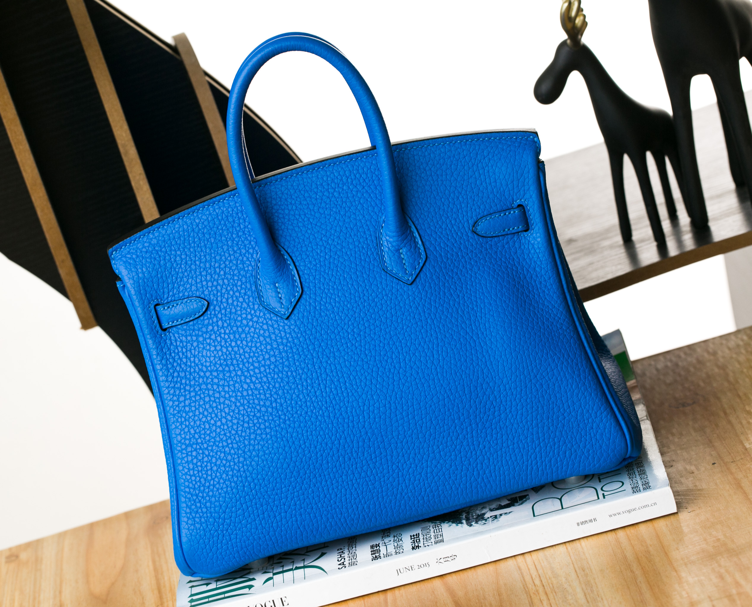 爱马仕Birkin包包 Hermes T7水妖蓝原厂TC牛皮铂金包25cm