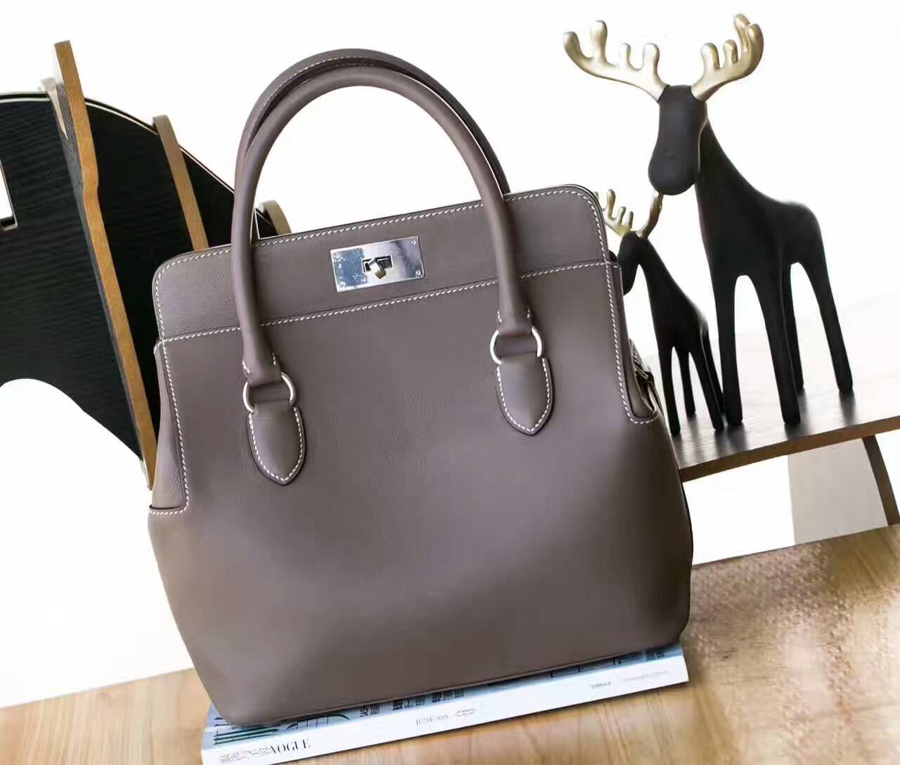 爱马仕女包价格 Hermes Toolbox 26cm CK18大象灰原厂swift牛皮