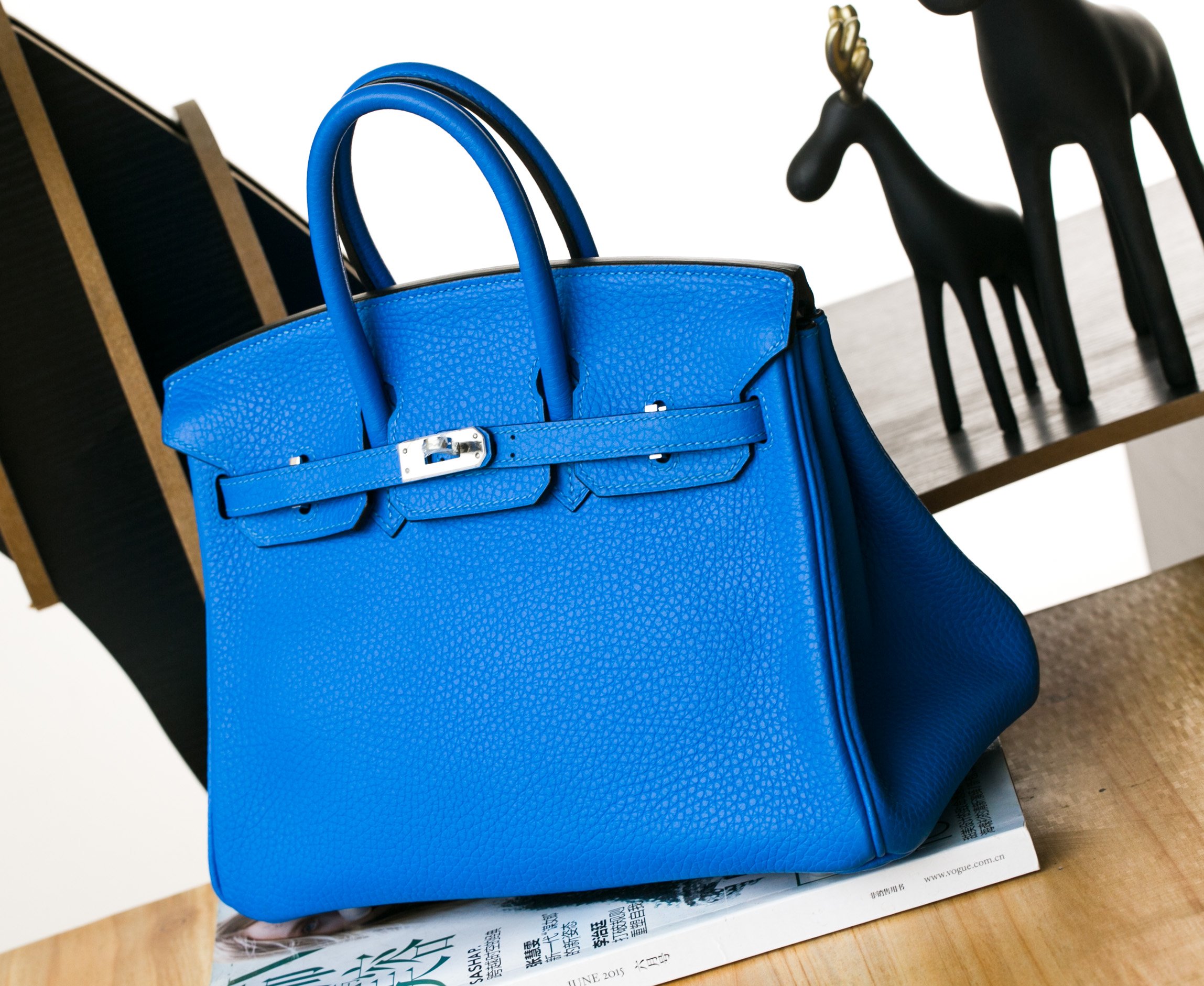 爱马仕Birkin包包 Hermes T7水妖蓝原厂TC牛皮铂金包25cm