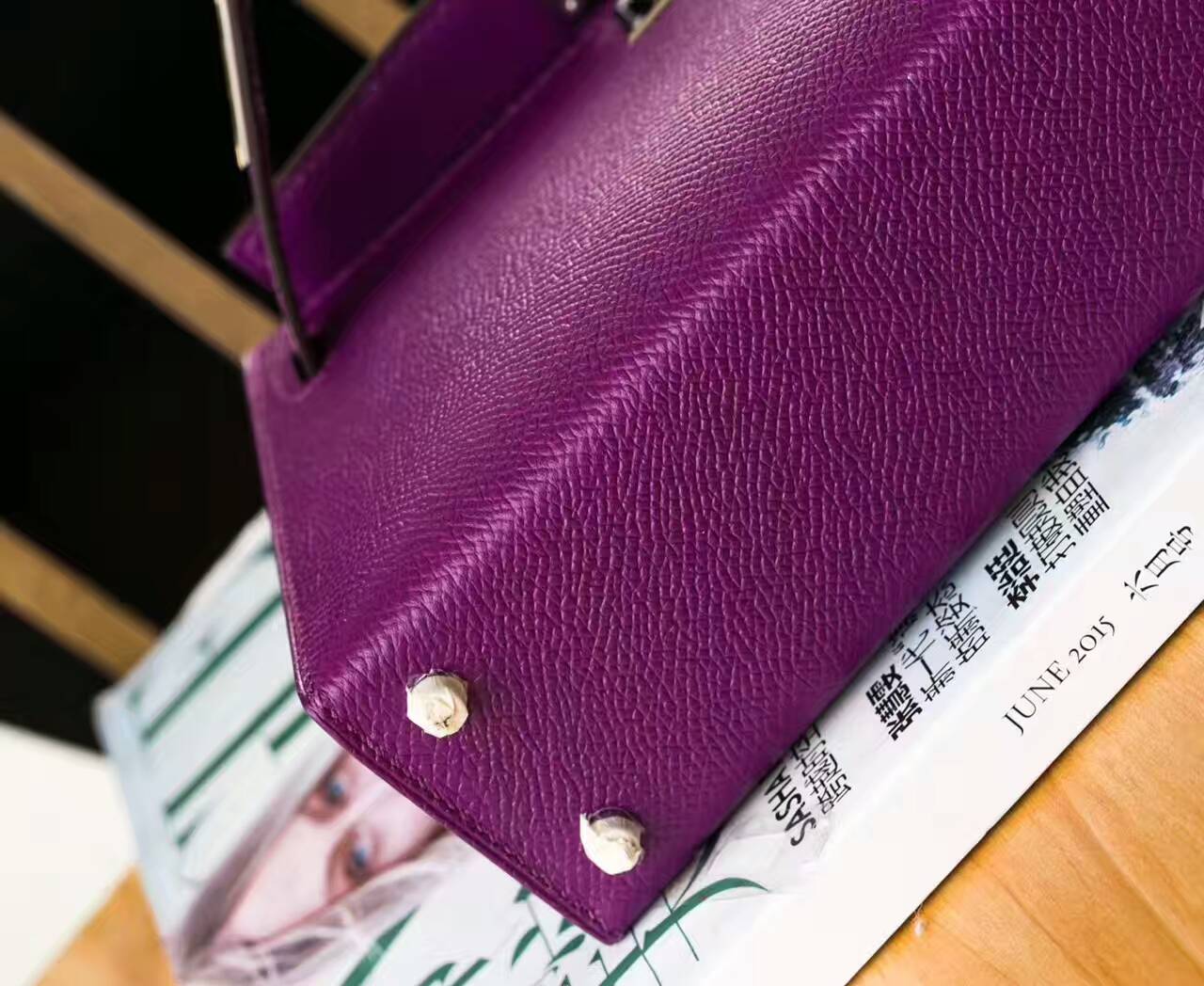 爱马仕迷你凯莉包 Hermes P9海葵紫原厂epsom牛皮Minikelly 18cm