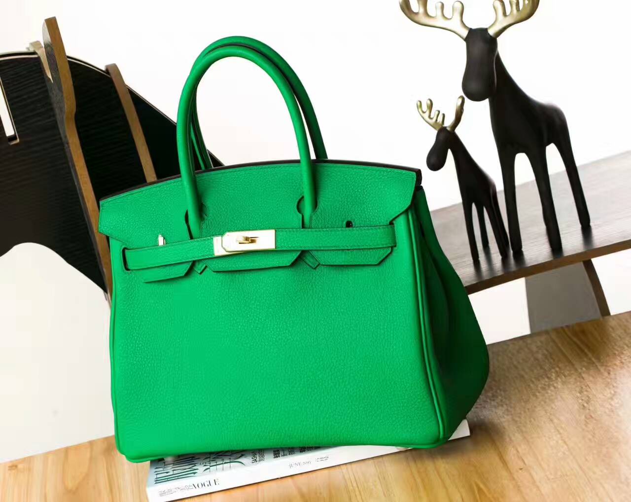 爱马仕Birkin女包 Hermes 1K竹子绿原厂togo牛皮铂金包30cm 金扣