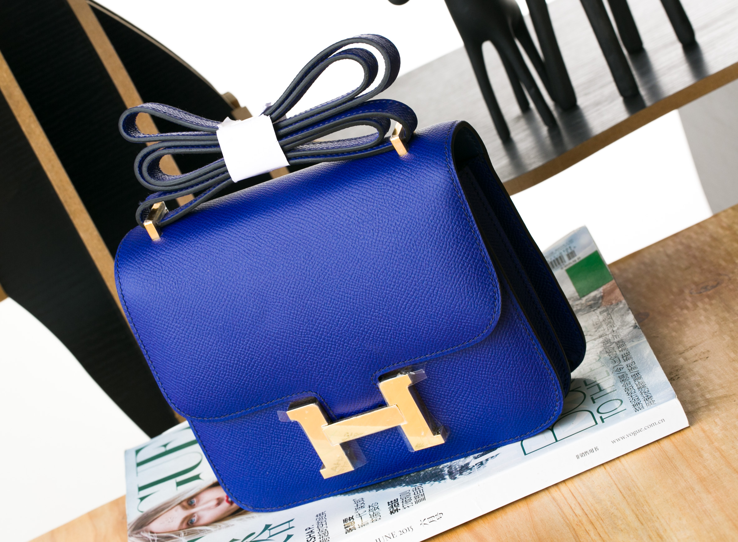 爱马仕空姐包价格 Hermes 7T电光蓝原厂epsom牛皮Constance 24cm