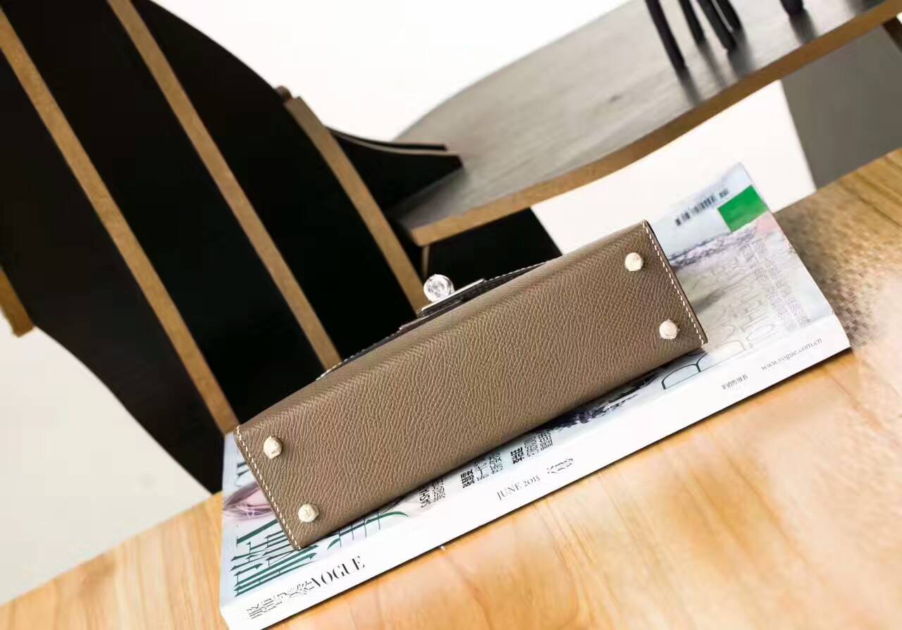 爱马仕迷你凯莉包 Hermes Minikelly 19cm CK18大象灰原厂epsom牛皮