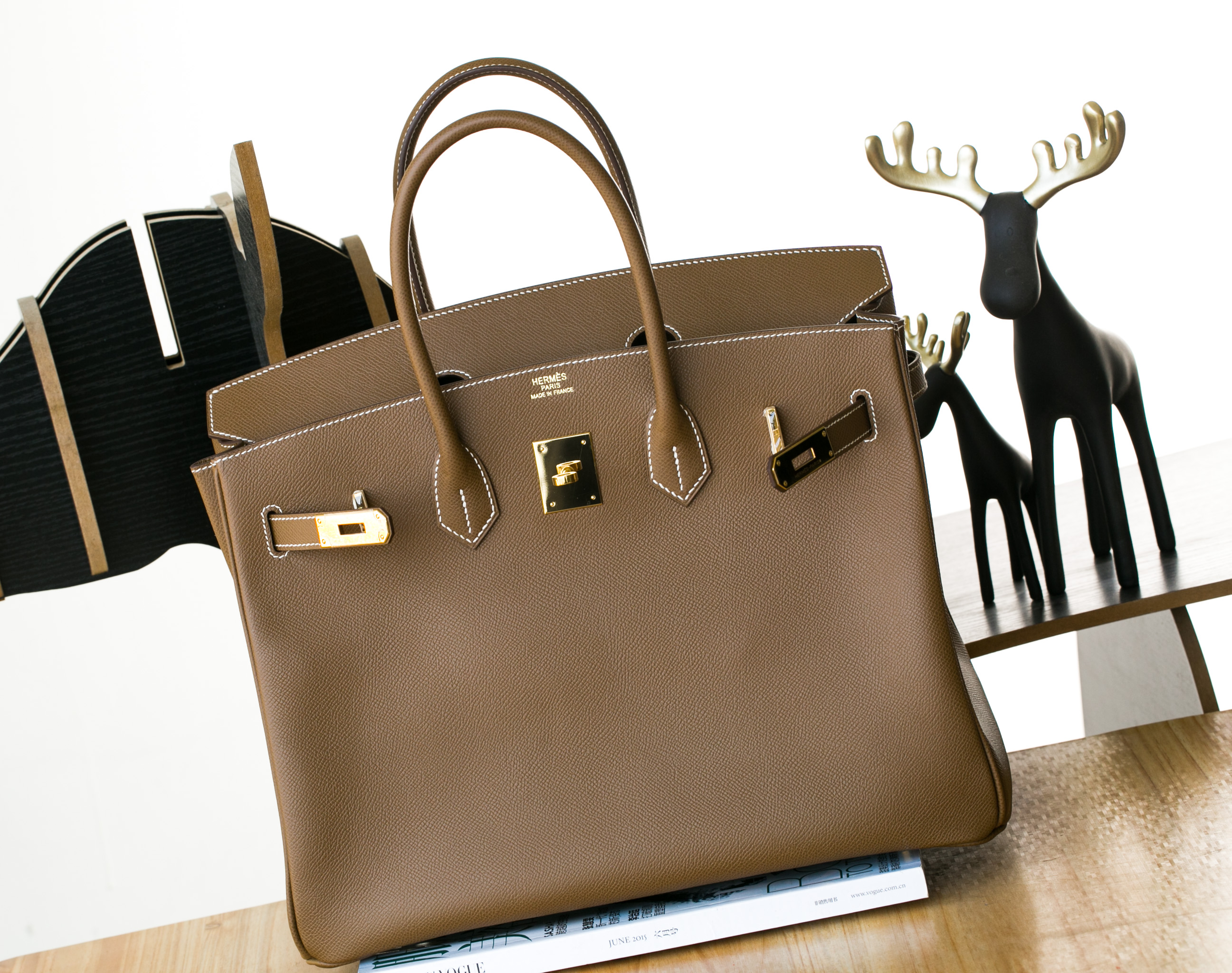 爱马仕铂金包新款 Hermes干邑棕原厂epsom牛皮Birkin35cm 金扣