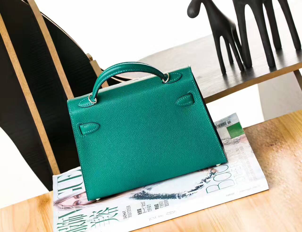 爱马仕包包官网 Hermes Minikelly 18cm Z6孔雀绿原厂epsom牛皮迷你凯莉包