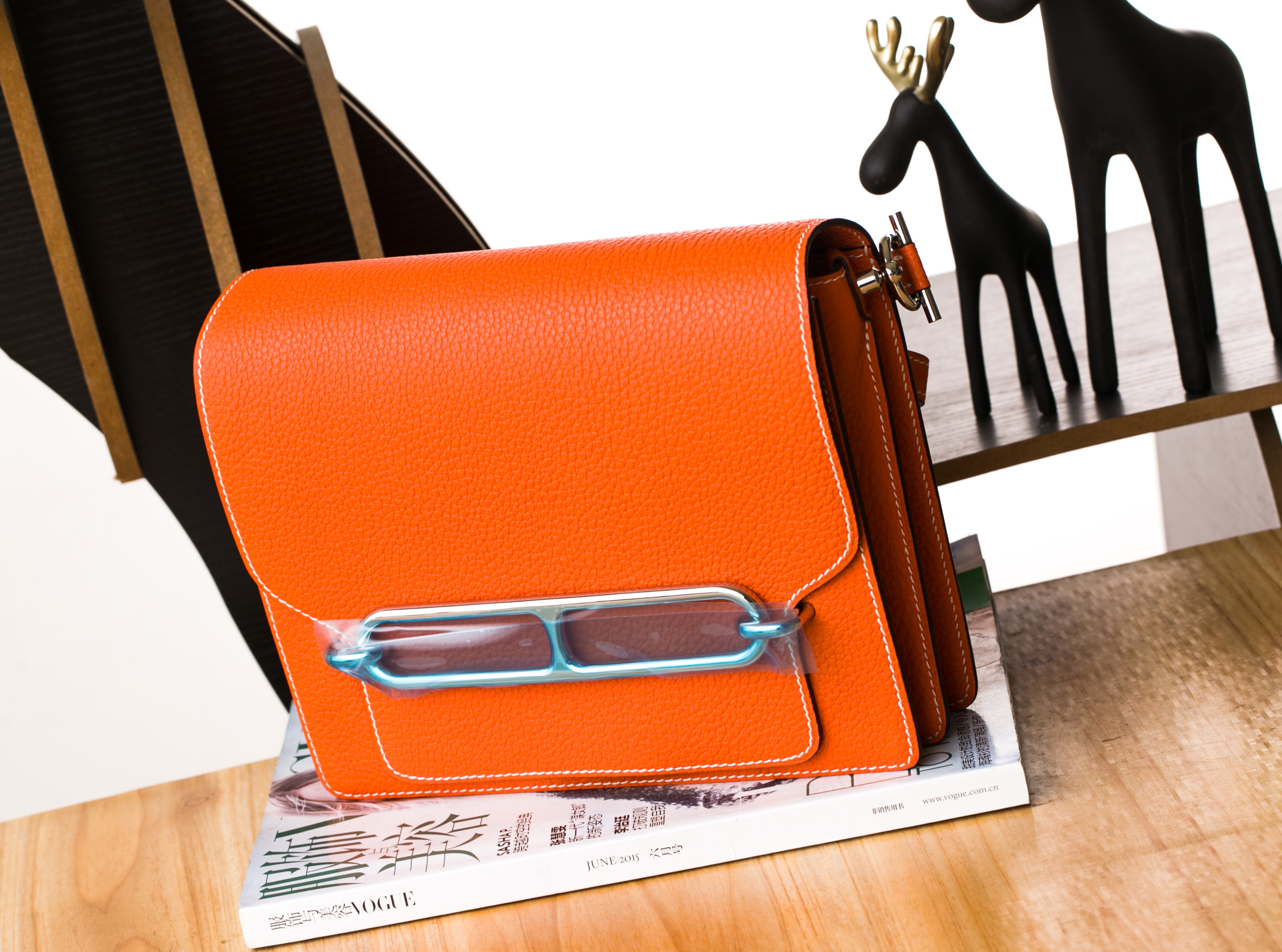爱马仕女包价格 Hermes Roulis 23cm 橙色原厂TC牛皮猪鼻子包