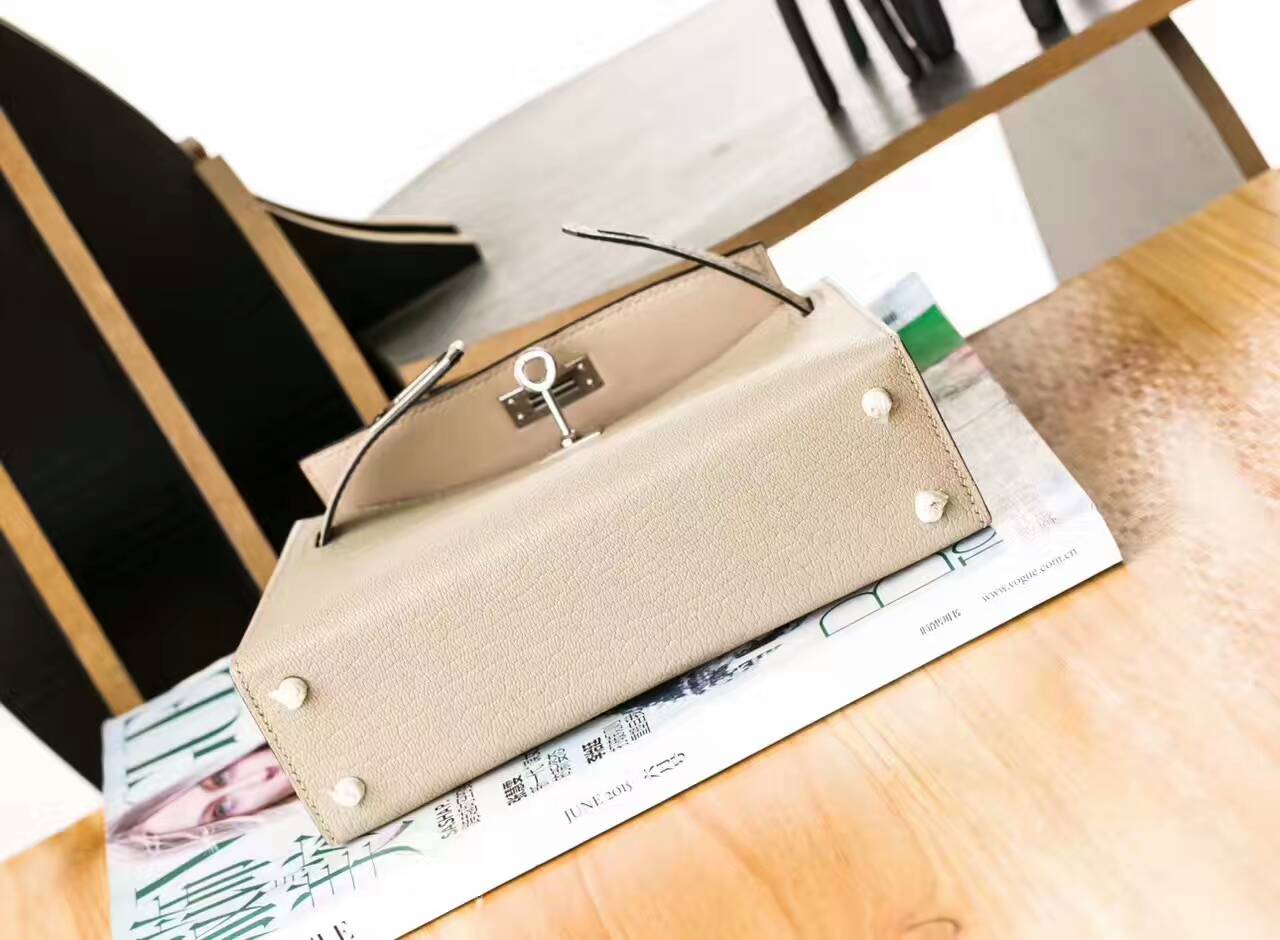 Hermes新款女包 爱马仕CK81斑鸠灰山羊皮迷你凯莉包Minikelly 18cm