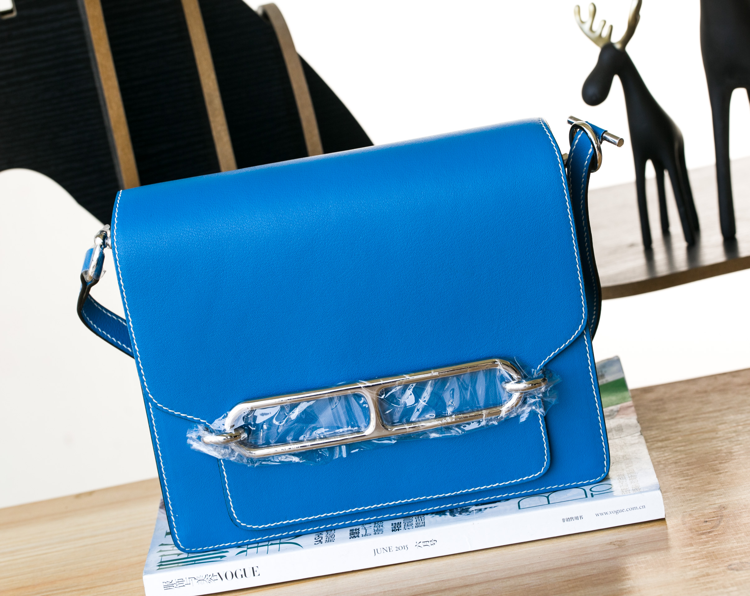 爱马仕包包批发 Hermes Roulis T7水妖蓝原厂Swift皮猪鼻子包23cm