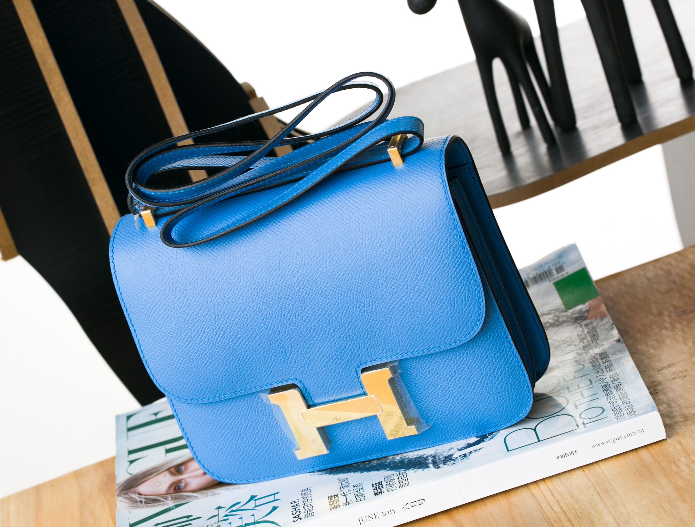 Hermes女包官网 爱马仕康斯坦包 2T天堂蓝原厂epsom牛皮Constance 24cm