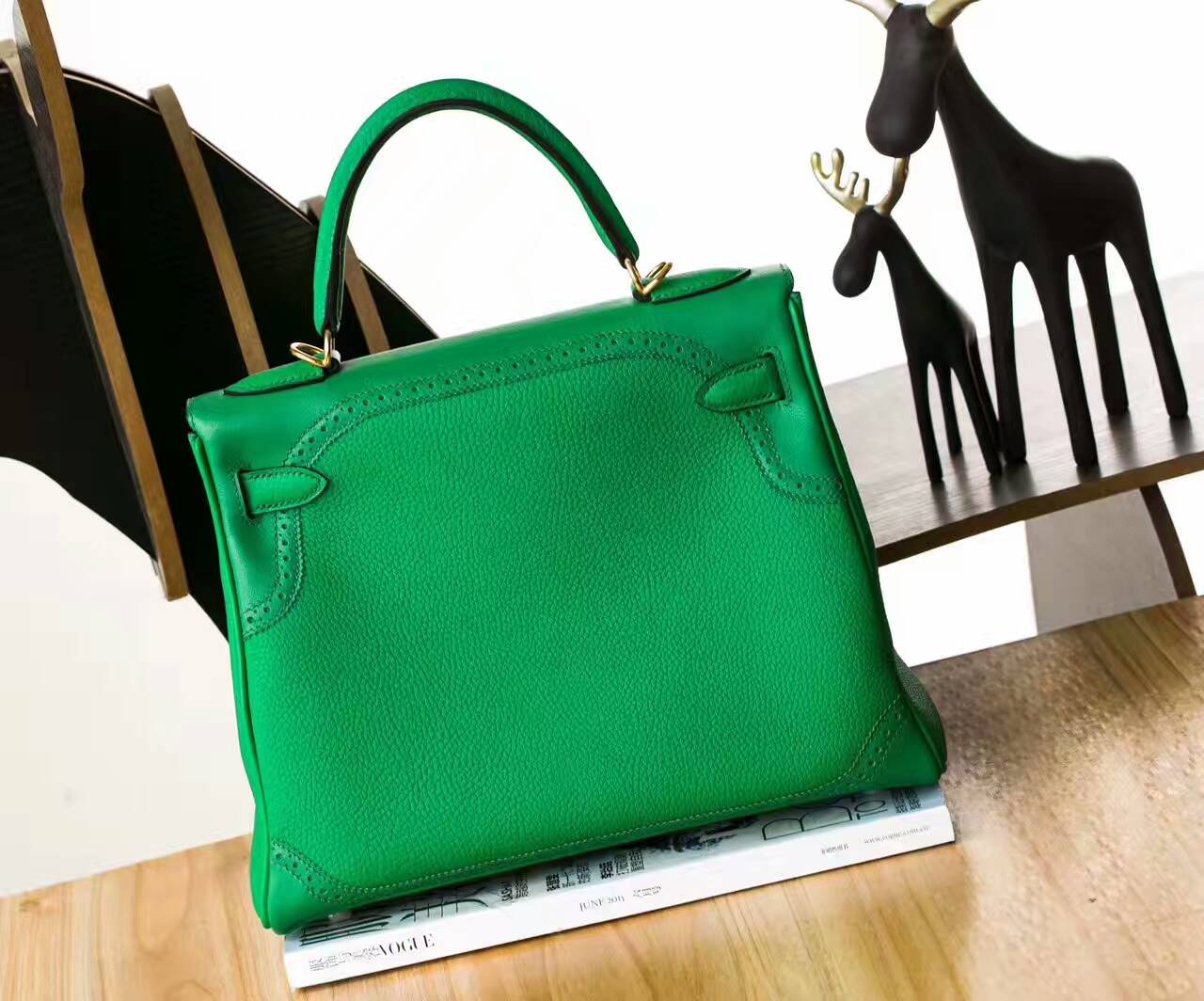 爱马仕Kelly包价格 Hermes 1K竹子绿原厂togo牛皮蕾丝凯莉包28cm