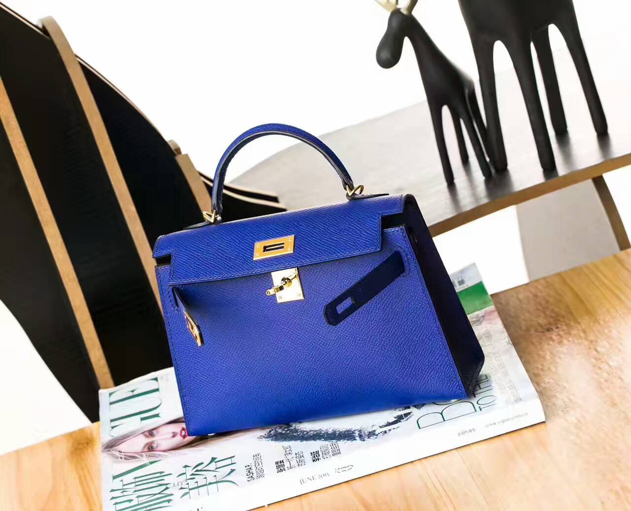 Hermes Minikelly 18cm 爱马仕7T电光蓝原厂epsom牛皮迷你凯莉包2代