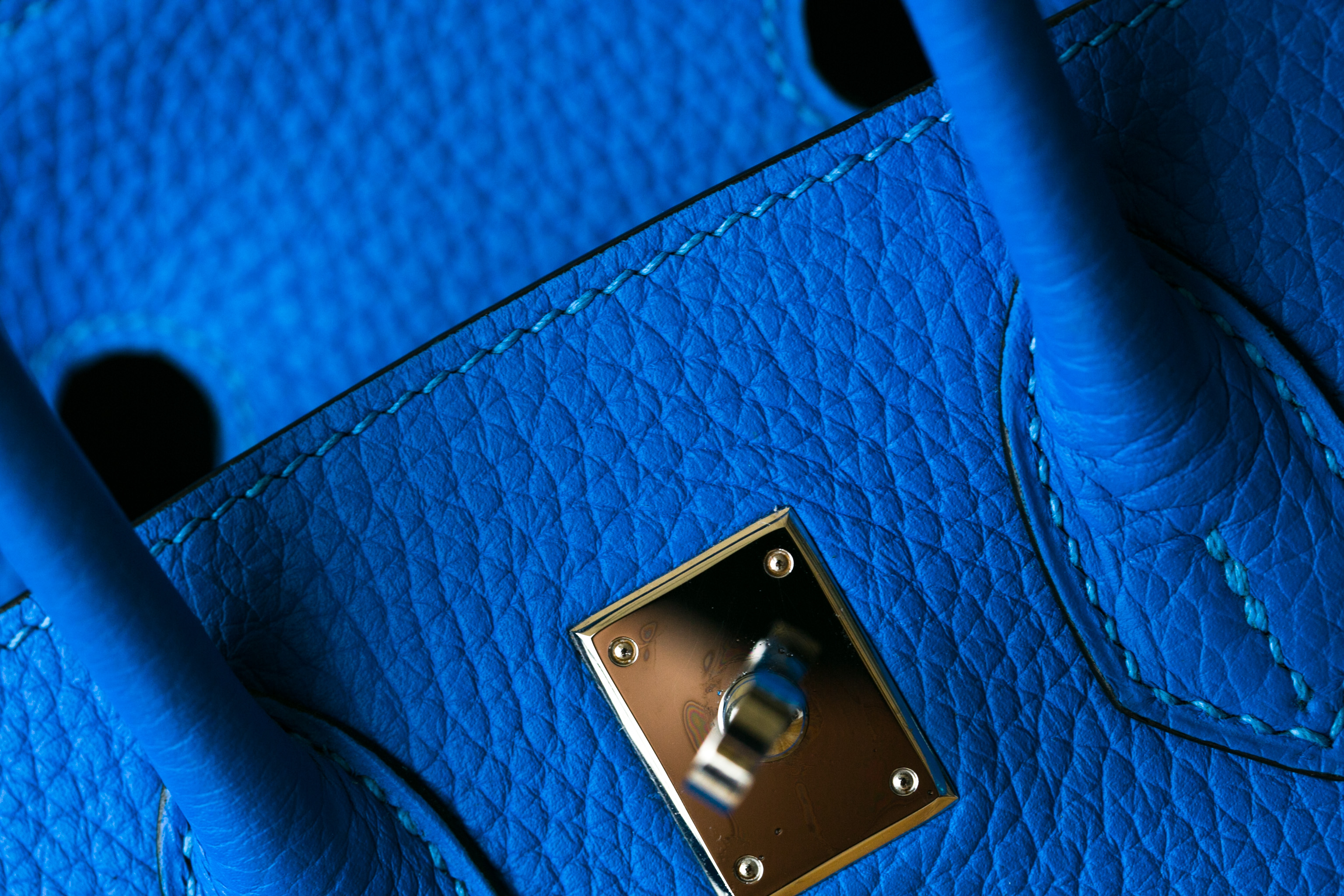 爱马仕Birkin包包 Hermes T7水妖蓝原厂TC牛皮铂金包25cm