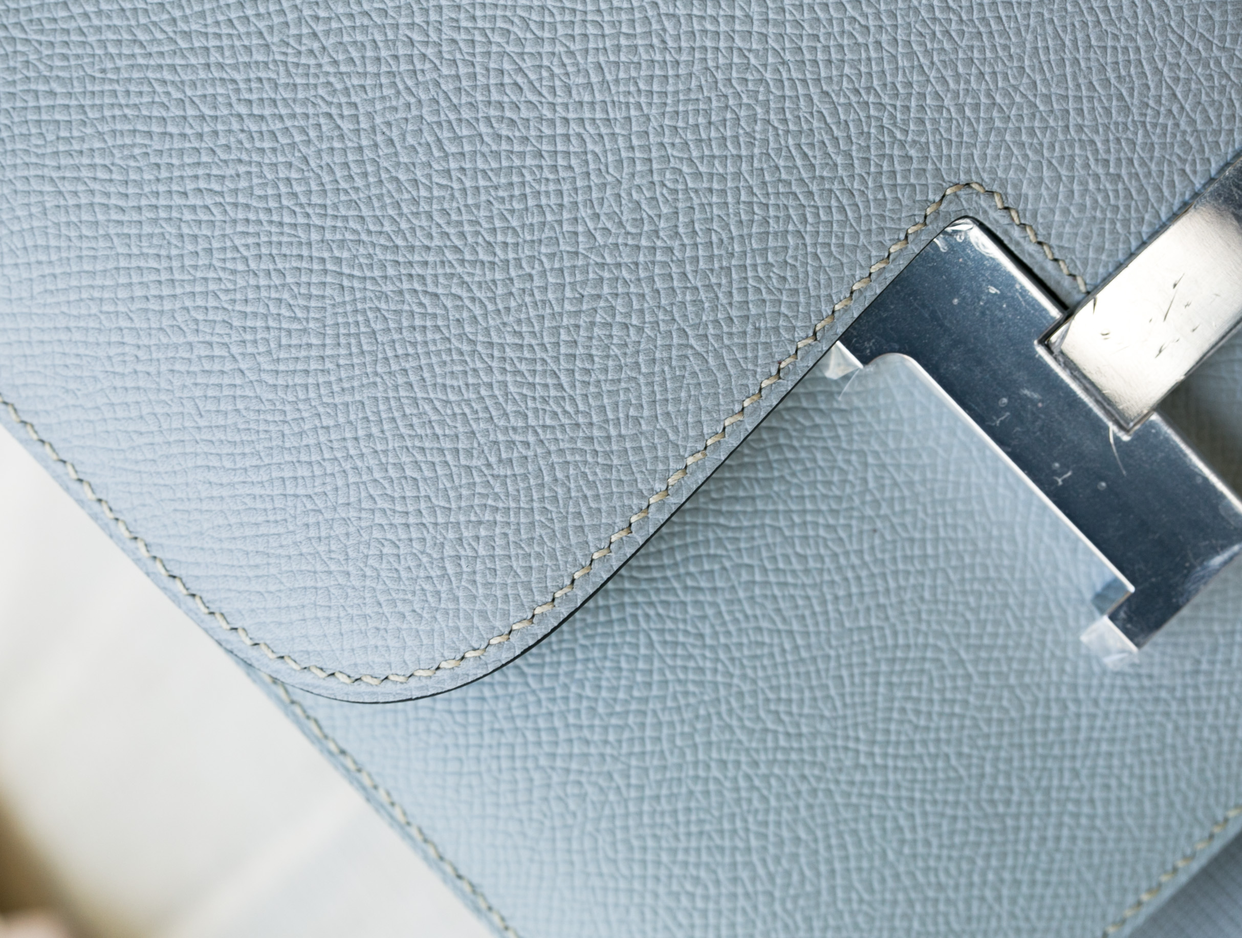 爱马仕女包官网 Hermes J7亚麻蓝原厂epsom牛皮空姐包24cm 银扣