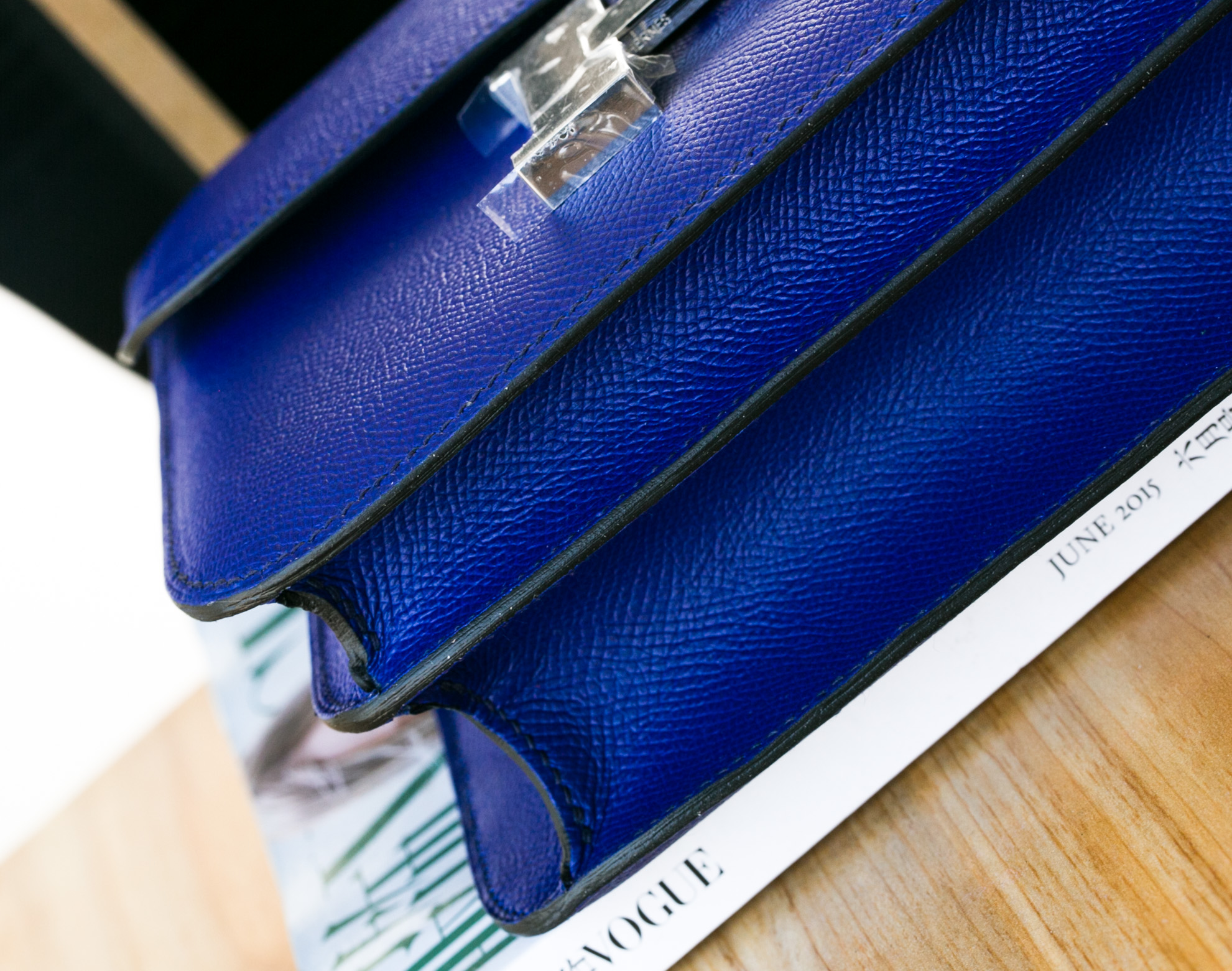 爱马仕空姐包价格 Hermes 7T电光蓝原厂epsom牛皮Constance 24cm