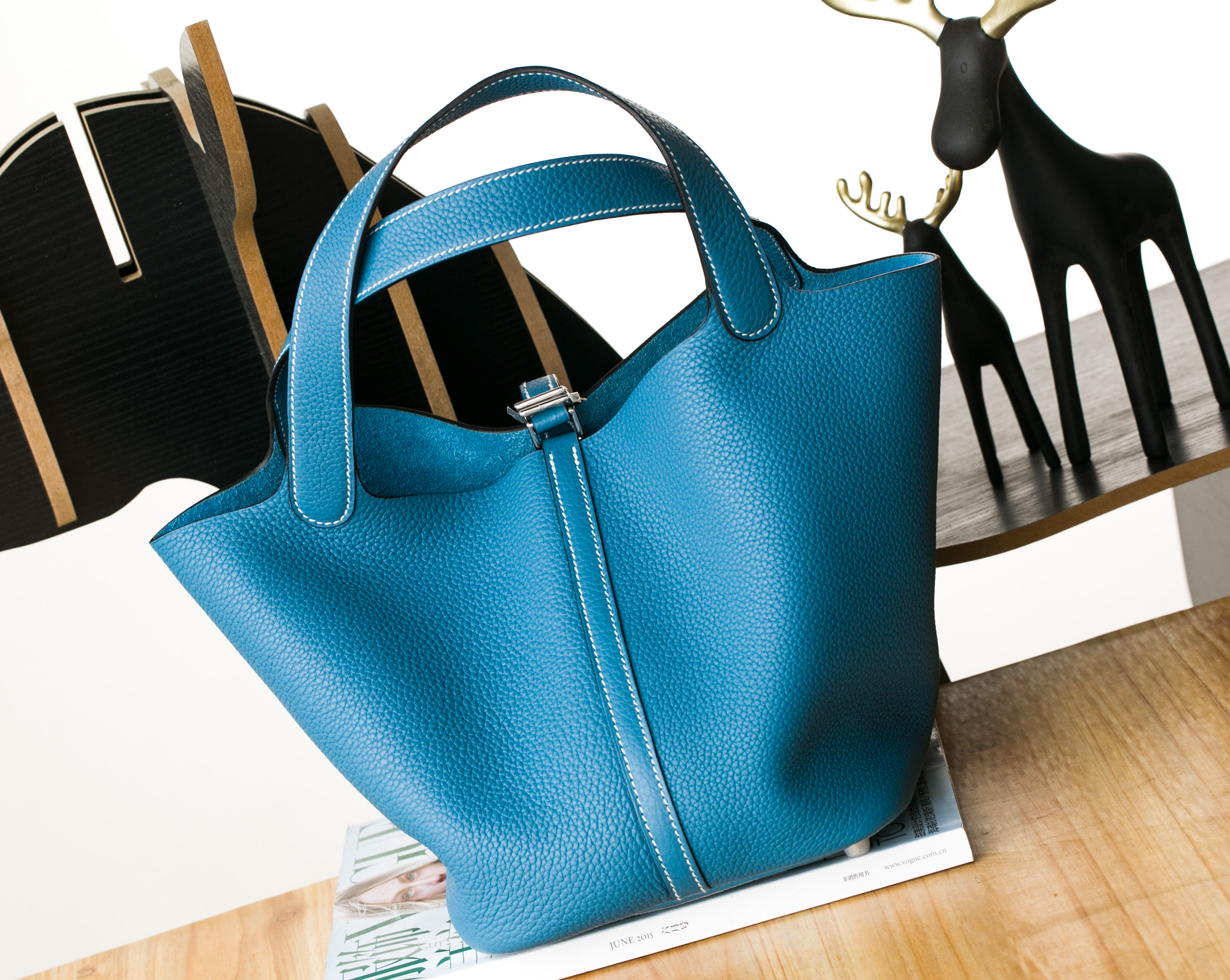 爱马仕新款女包 Hermes Picotin 牛仔蓝原厂TC牛皮水桶包22cm
