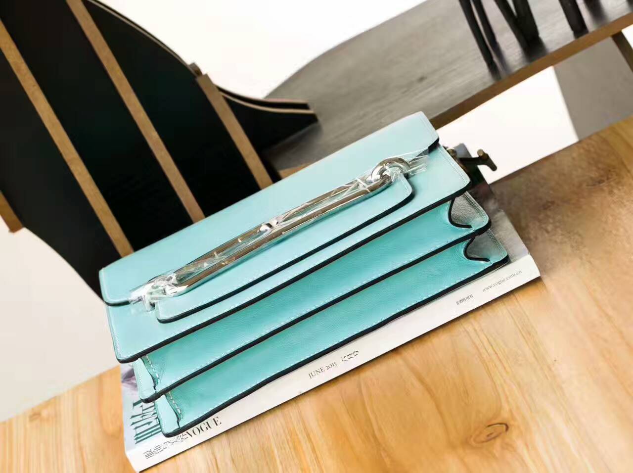 爱马仕包包价格 Hermes 3P马卡龙蓝原厂Swift皮猪鼻子包Roulis23cm