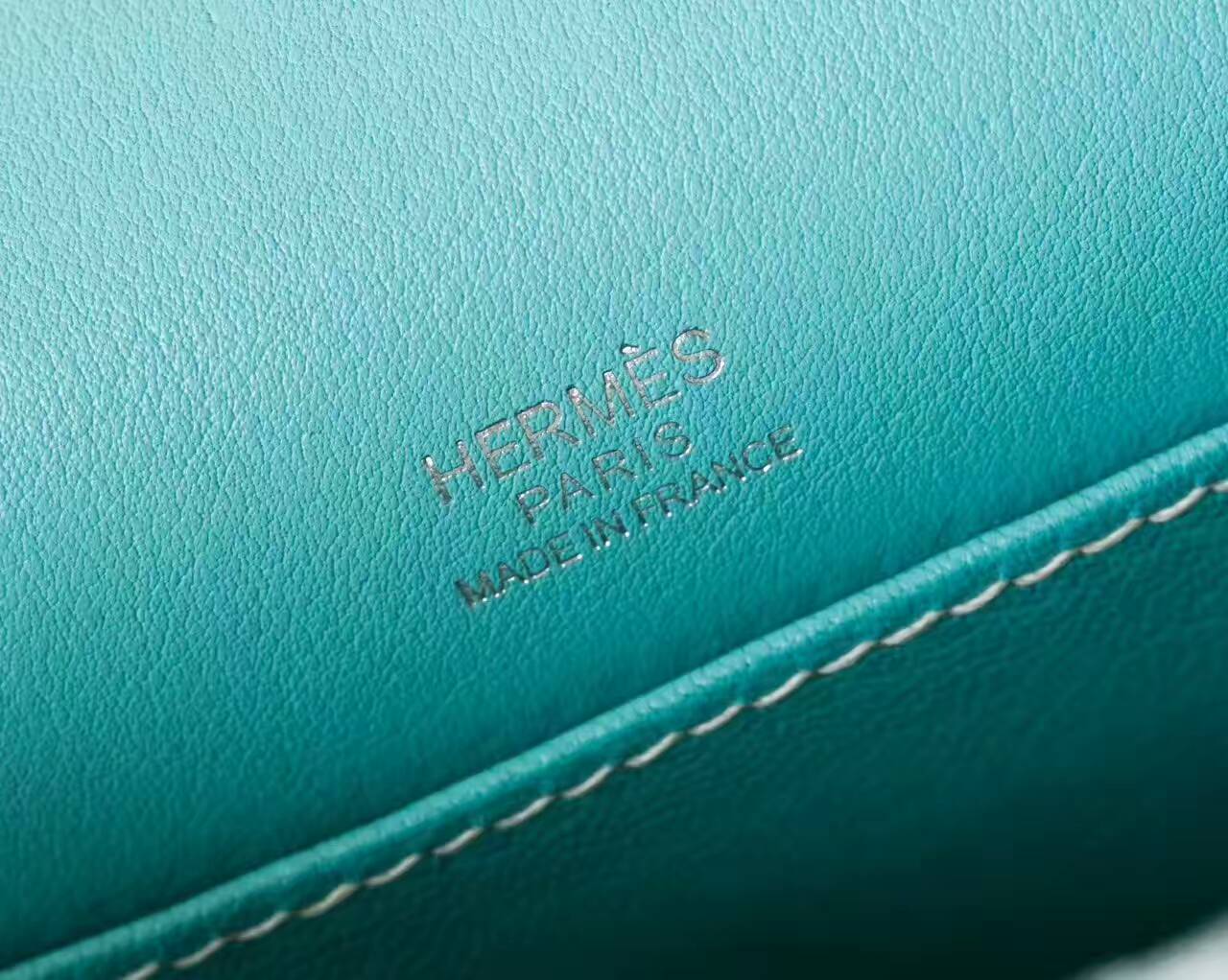 爱马仕包包价格 Hermes 3P马卡龙蓝原厂Swift皮猪鼻子包Roulis23cm