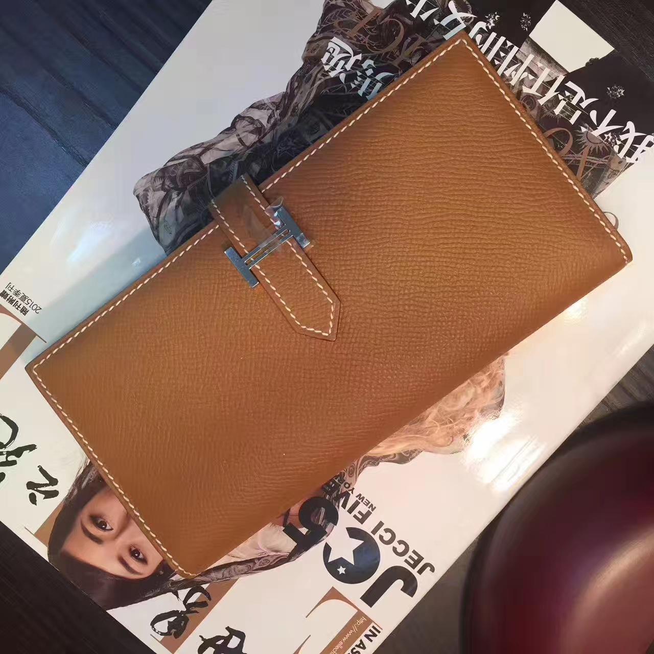 爱马仕钱包批发 Hermes CK37金色原厂epsom牛皮长款钱夹