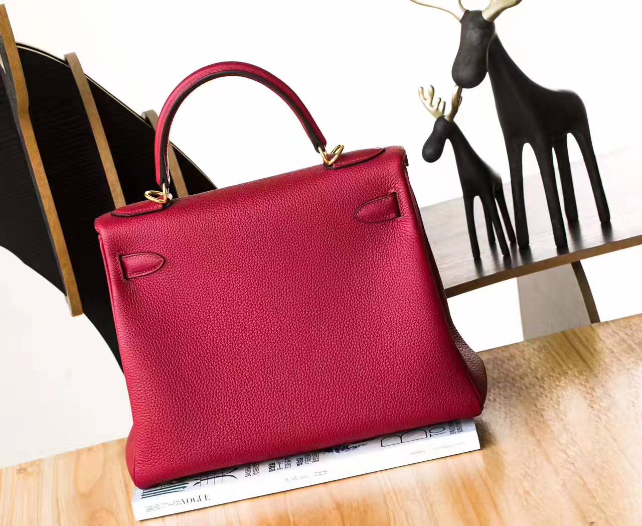 Hermes Kelly 28cm 爱马仕K1石榴红原厂togo牛皮凯莉包 金扣