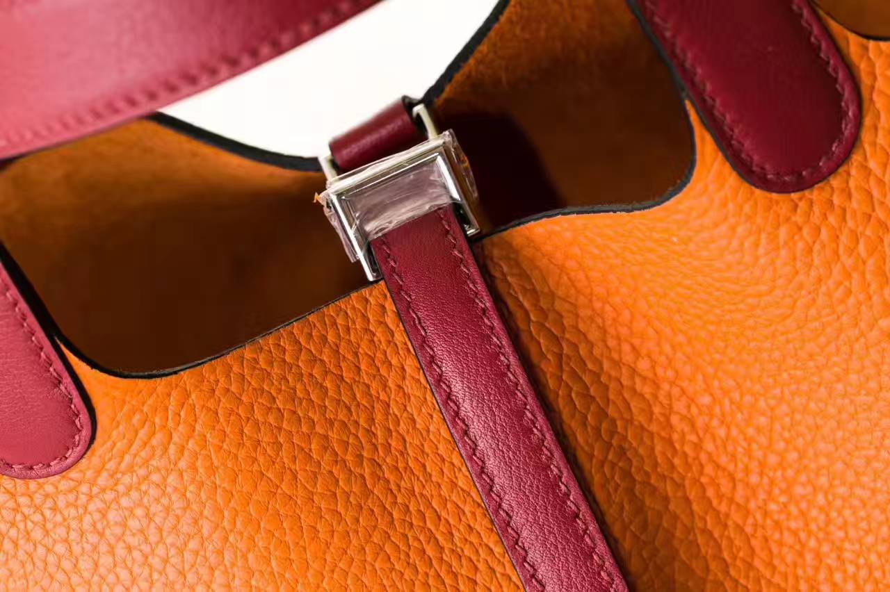 Hermes Picotin 18cm 爱马仕橙色拼爱马仕红原厂TC皮水桶包