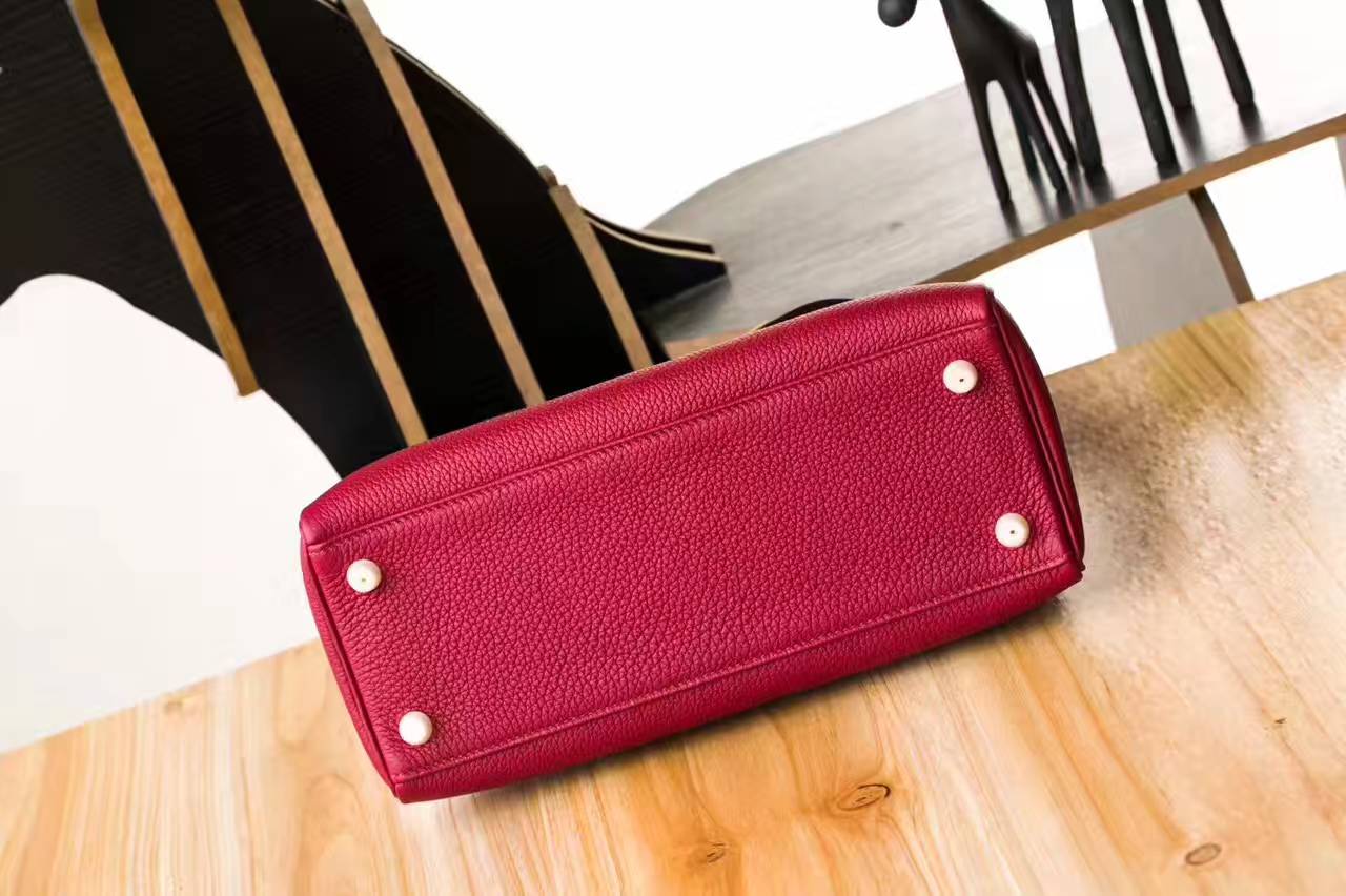 Hermes Kelly 28cm 爱马仕K1石榴红原厂togo牛皮凯莉包 金扣