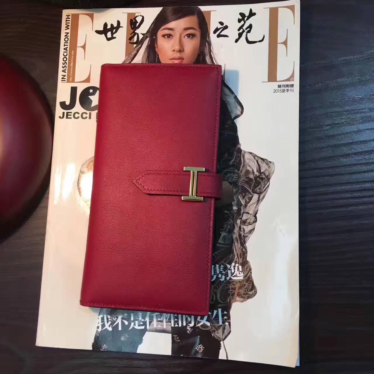 Hermes钱夹批发 爱马仕酒红原厂Swift牛皮长款H扣钱包手包
