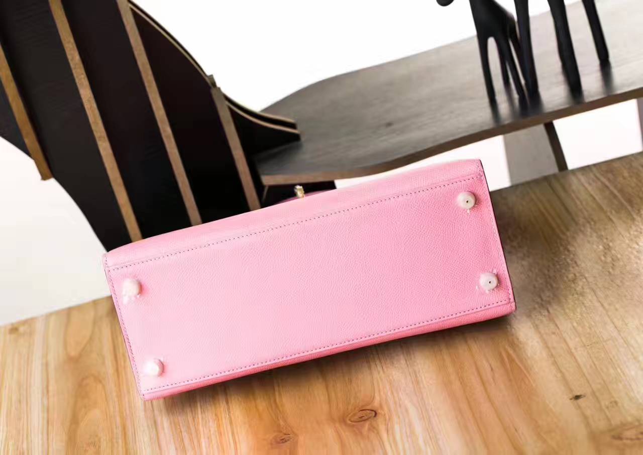 爱马仕凯莉包新款 Hermes 1Q奶昔粉原厂epsom牛皮Kelly 28cm