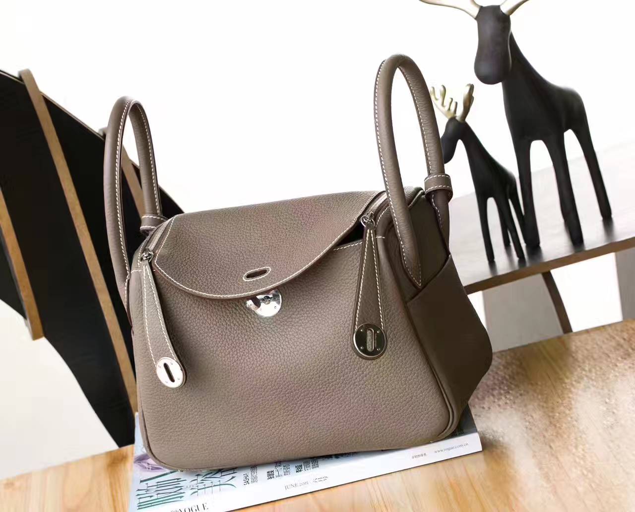 爱马仕Lindy包包 Hermes CK18大象灰原厂TC牛皮琳迪包26cm