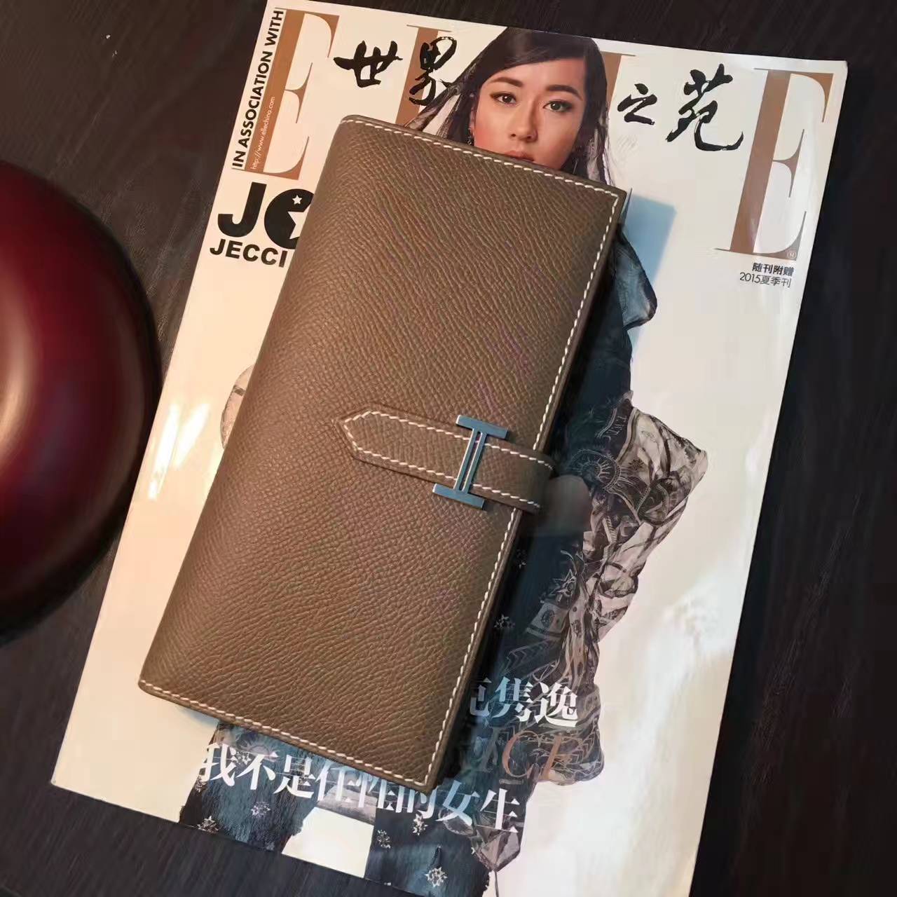 Hermes爱马仕钱包价格 CK18大象灰原厂epsom牛皮长款钱夹手包