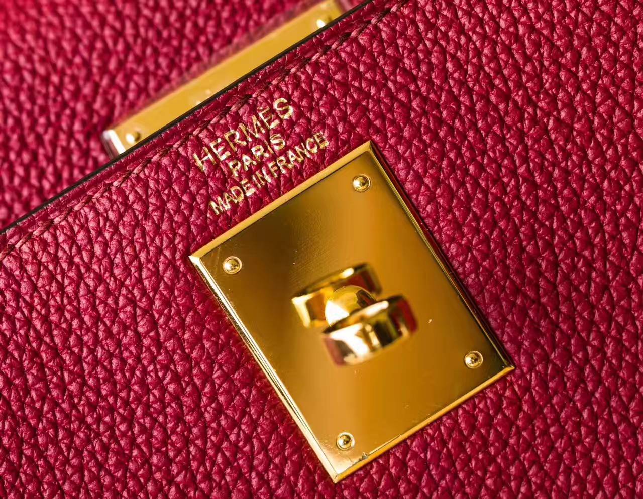 Hermes Kelly 28cm 爱马仕K1石榴红原厂togo牛皮凯莉包 金扣