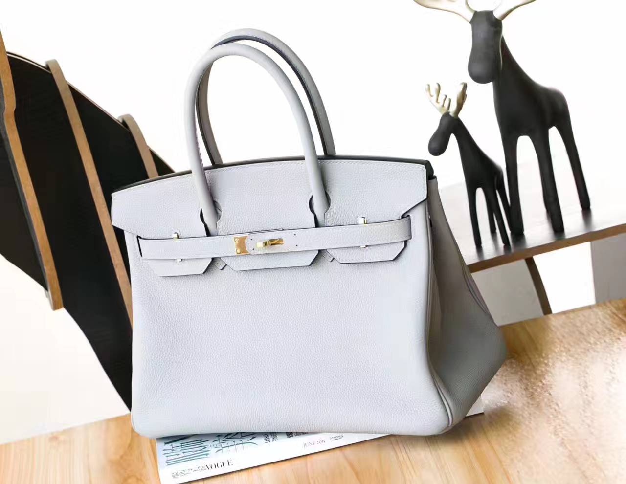 爱马仕Birkin女包 Hermes 海鸥灰拼玛瑙蓝原厂togo皮铂金包30cm