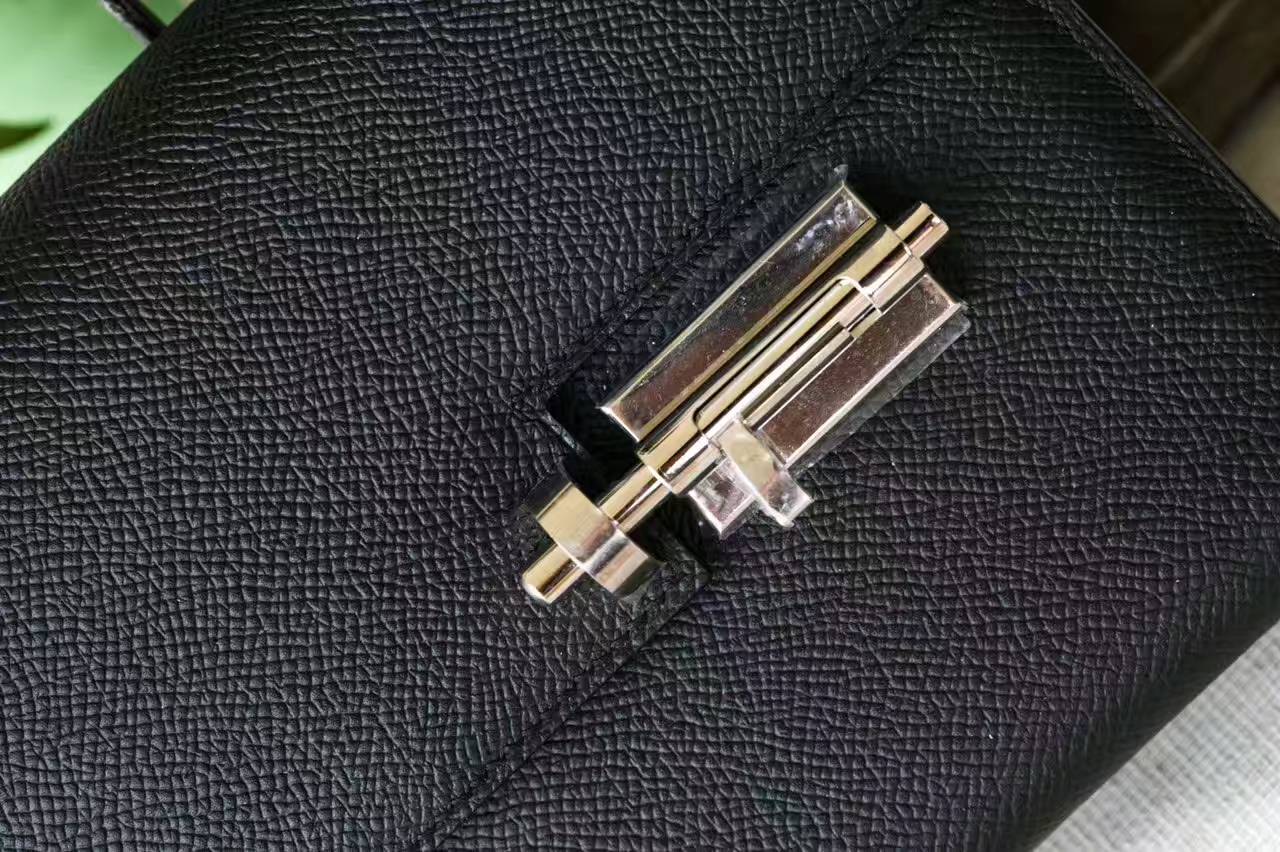 爱马仕新款包包 Hermes Verrou 黑色原厂epsom牛皮机关枪包17cm