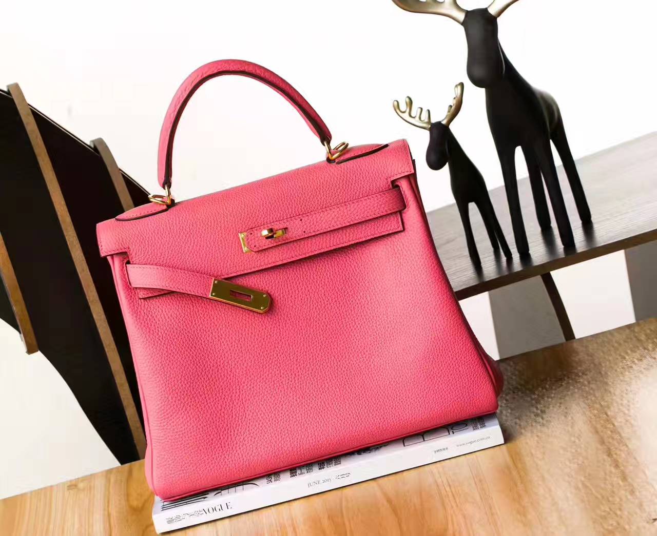 Hermes女包价格 爱马仕Kelly包28cm 8W唇膏粉原厂togo牛皮