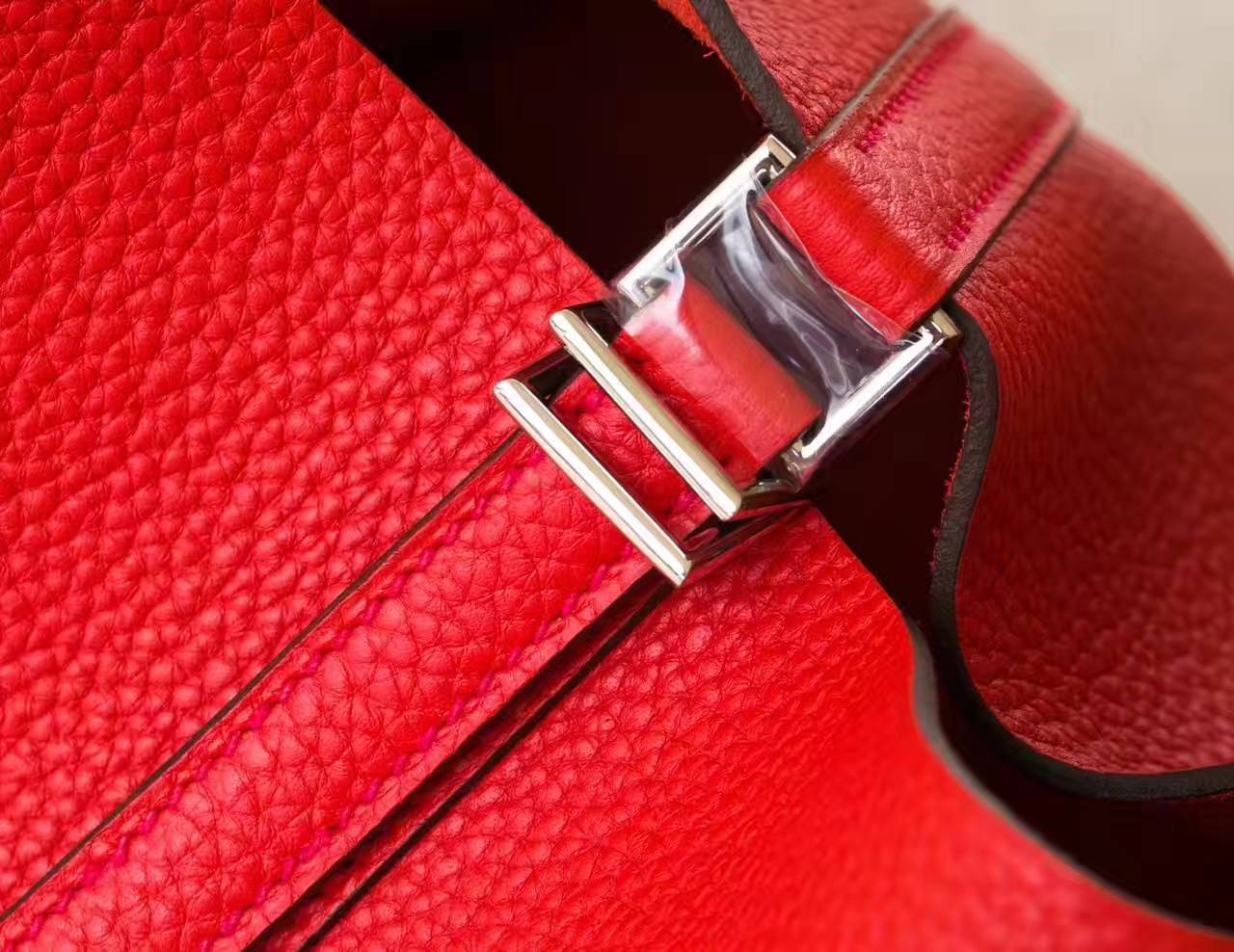 Hermes Picotin 18cm 爱马仕Q5国旗红原厂TC牛皮水桶包 银扣
