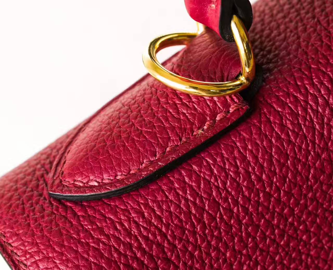 Hermes Kelly 28cm 爱马仕K1石榴红原厂togo牛皮凯莉包 金扣