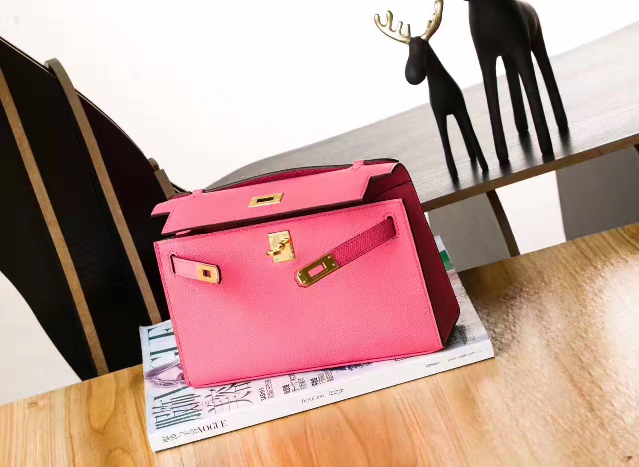 Hermes Minikelly 22cm 爱马仕8W唇膏粉原厂Epsom皮迷你凯莉包